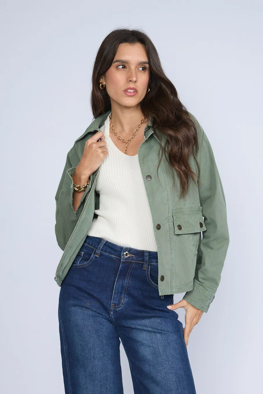 Casaca Denim Cargo Dos Bolsillos