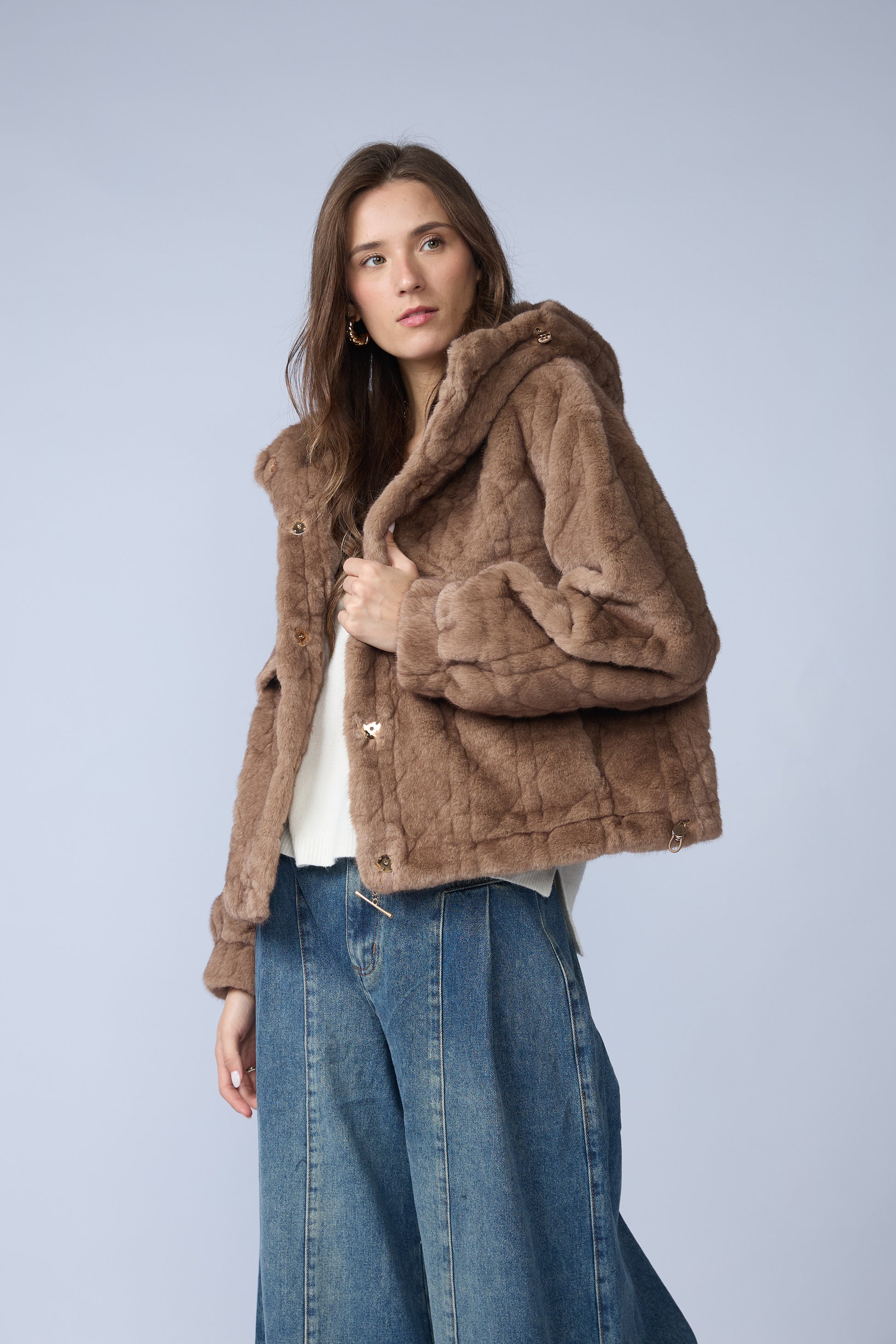 Casaca Fur Rombos Capucha