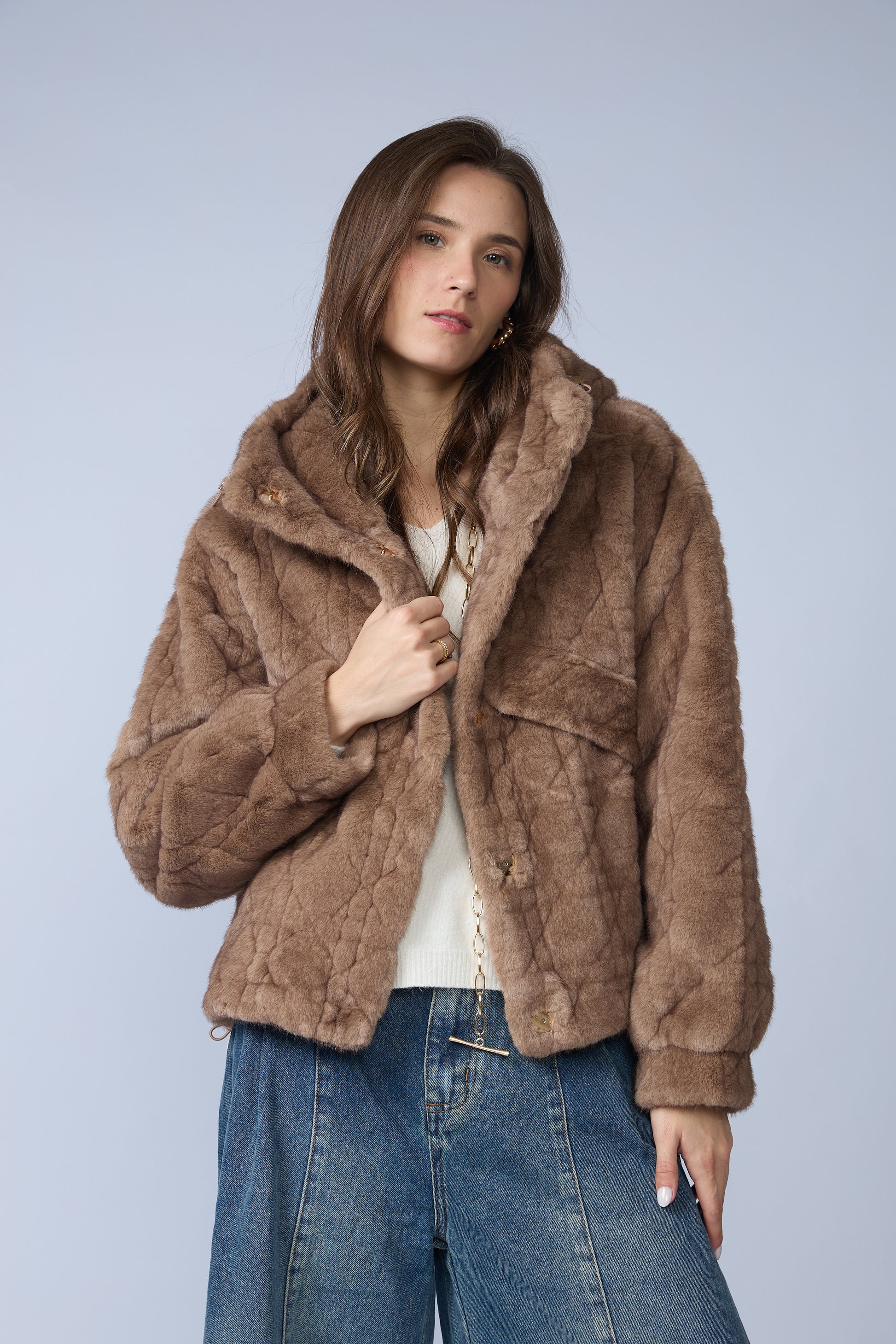 Casaca Fur Rombos Capucha