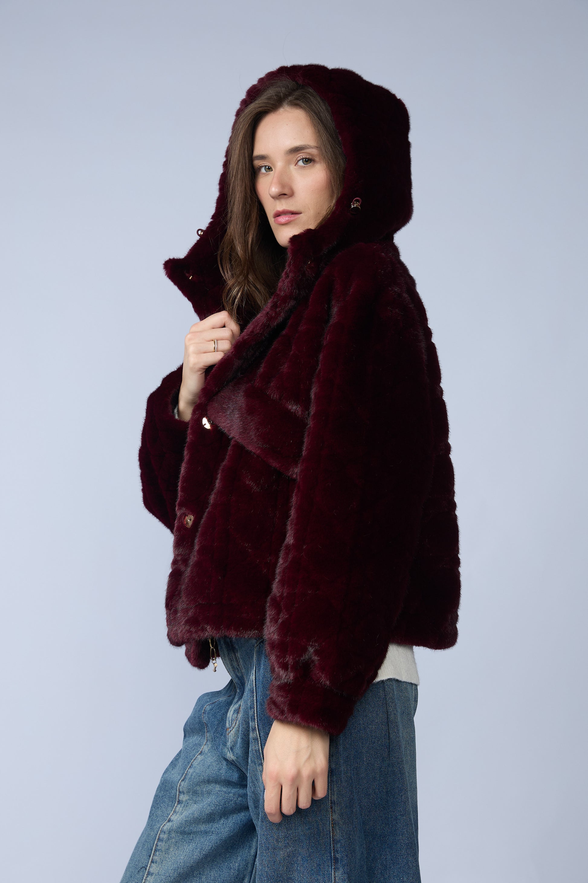 Casaca Fur Rombos Capucha