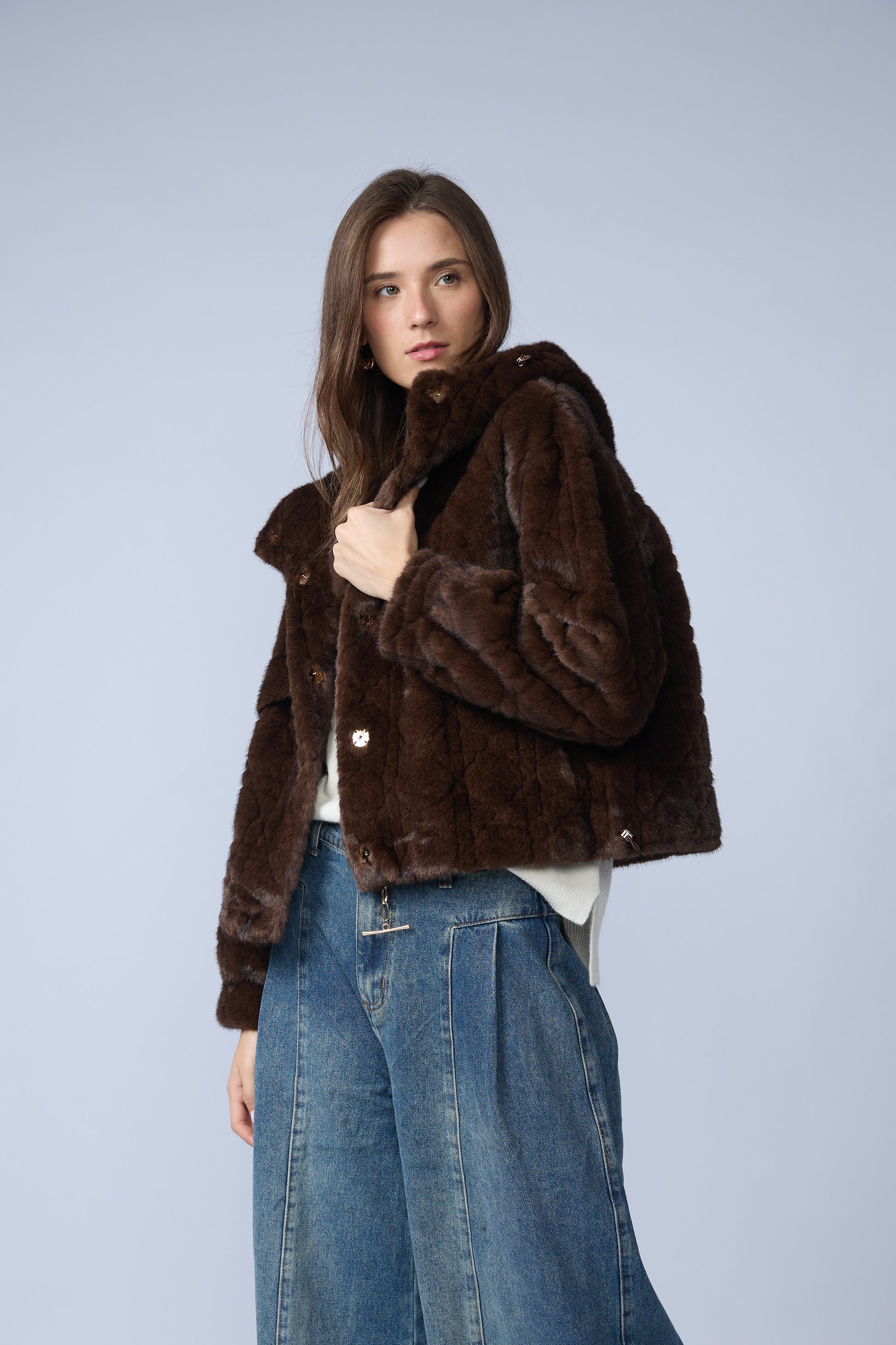 Casaca Fur Rombos Capucha