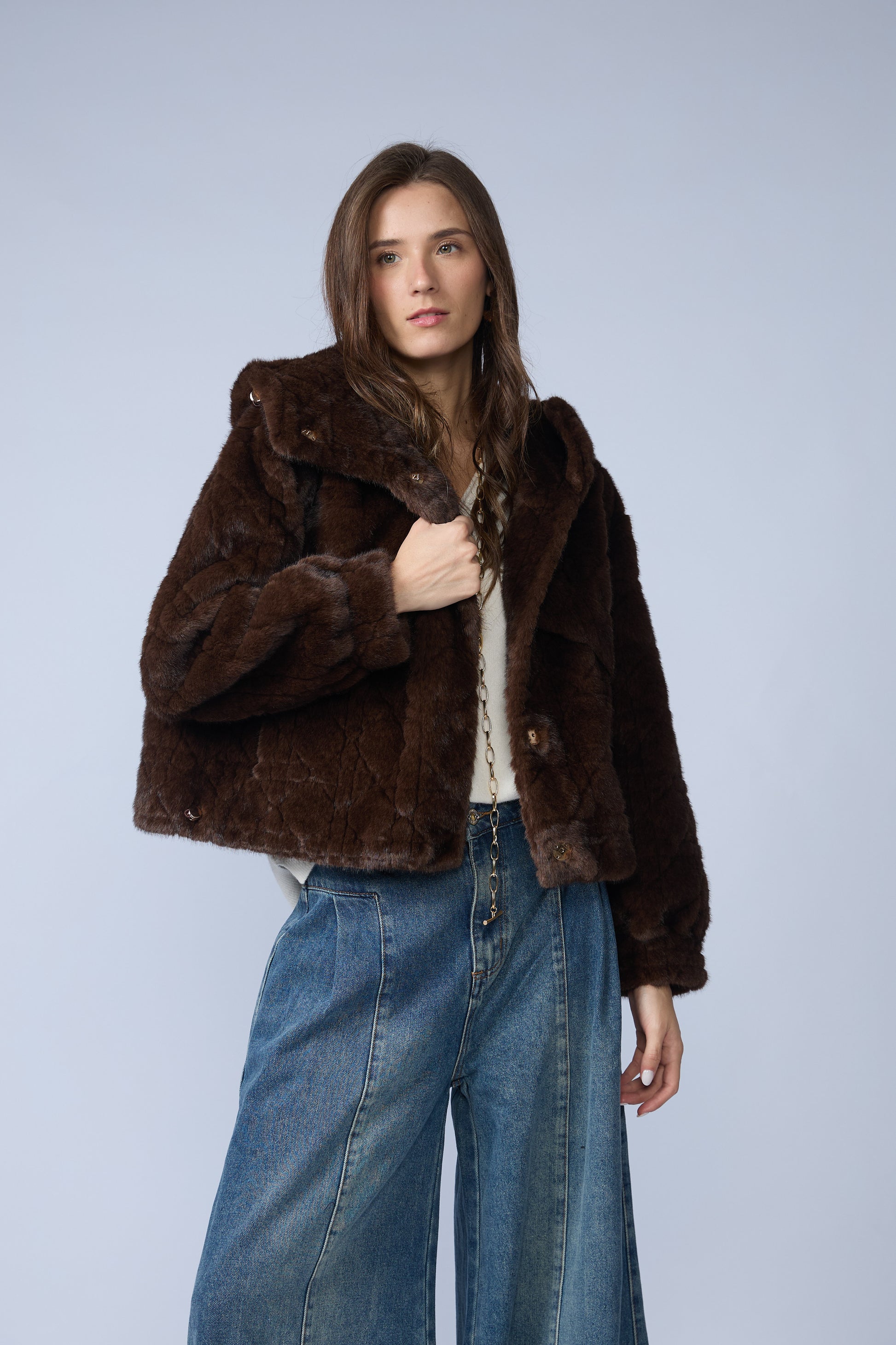 Casaca Fur Rombos Capucha