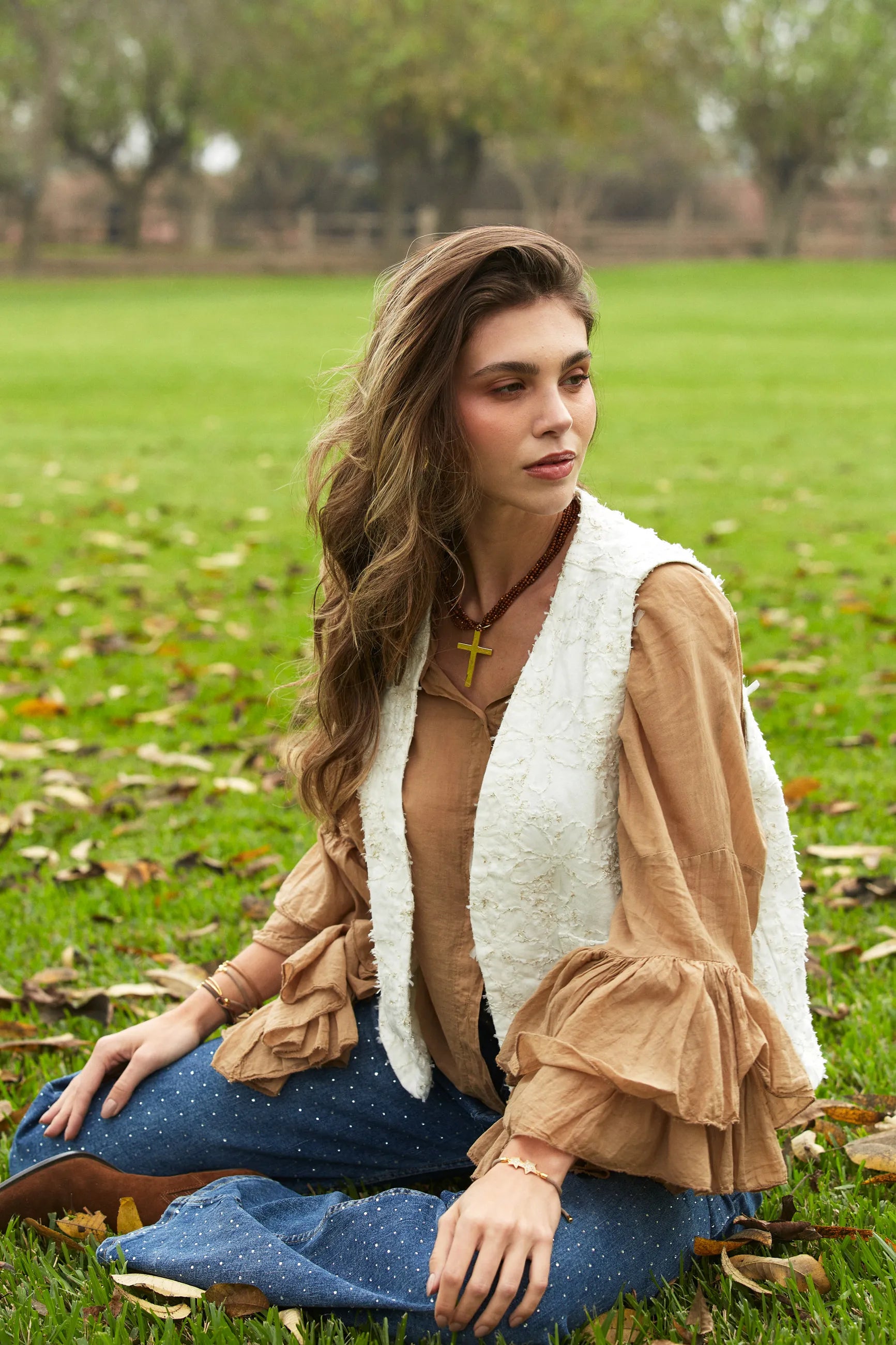 Chaleco Broderie Flores Lurex