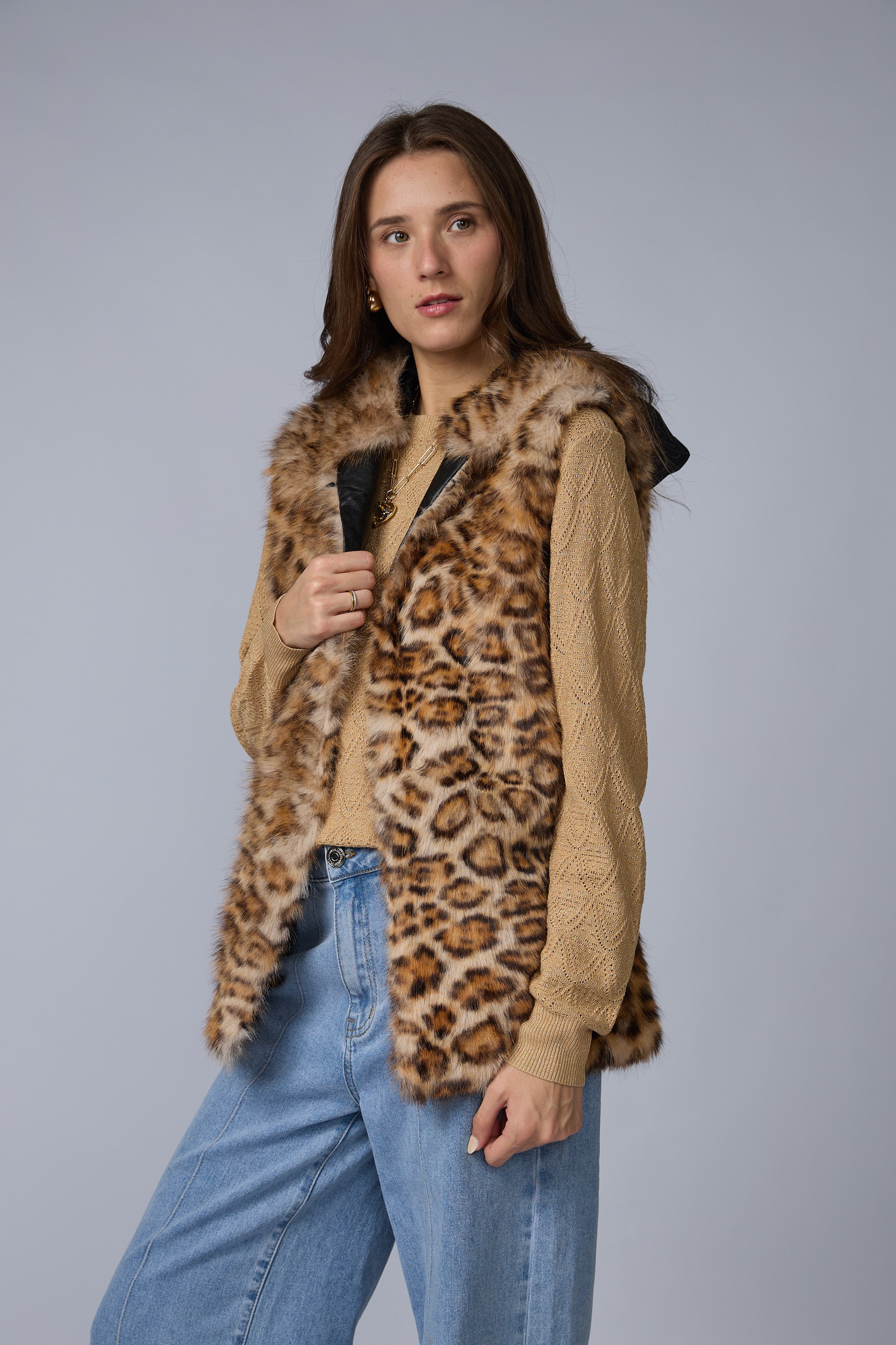 Chaleco Fur Animal Print Capucha