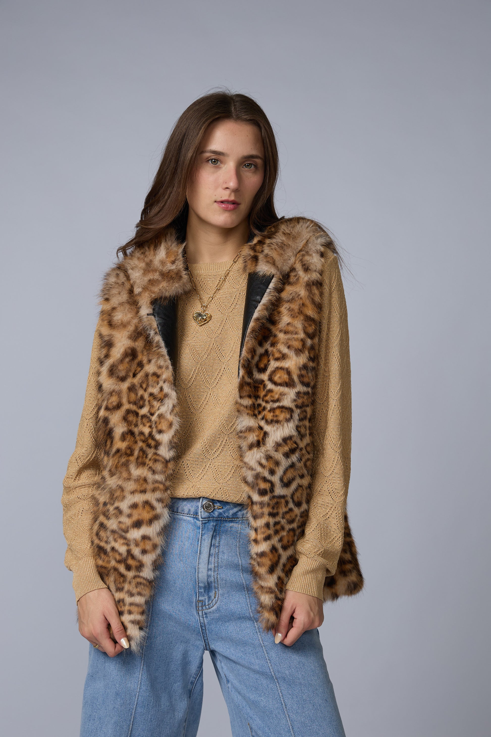 Chaleco Fur Animal Print Capucha