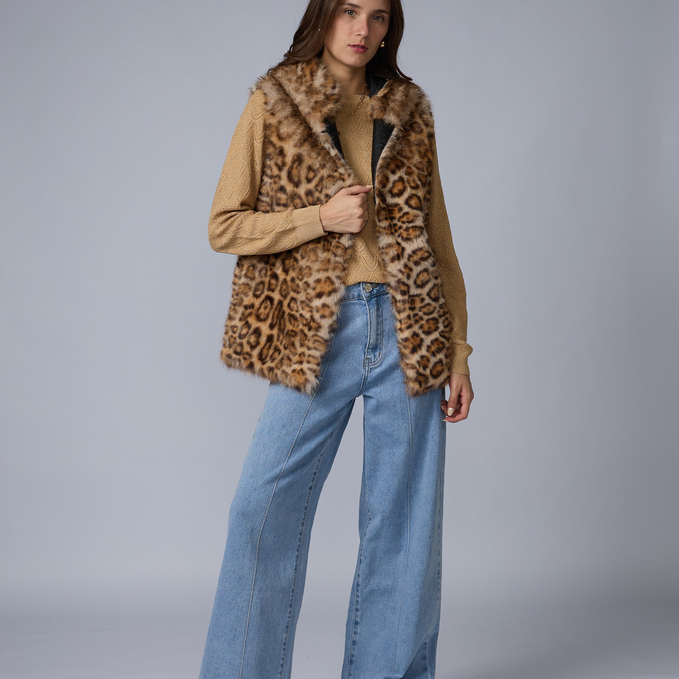 Chaleco Fur Animal Print Capucha