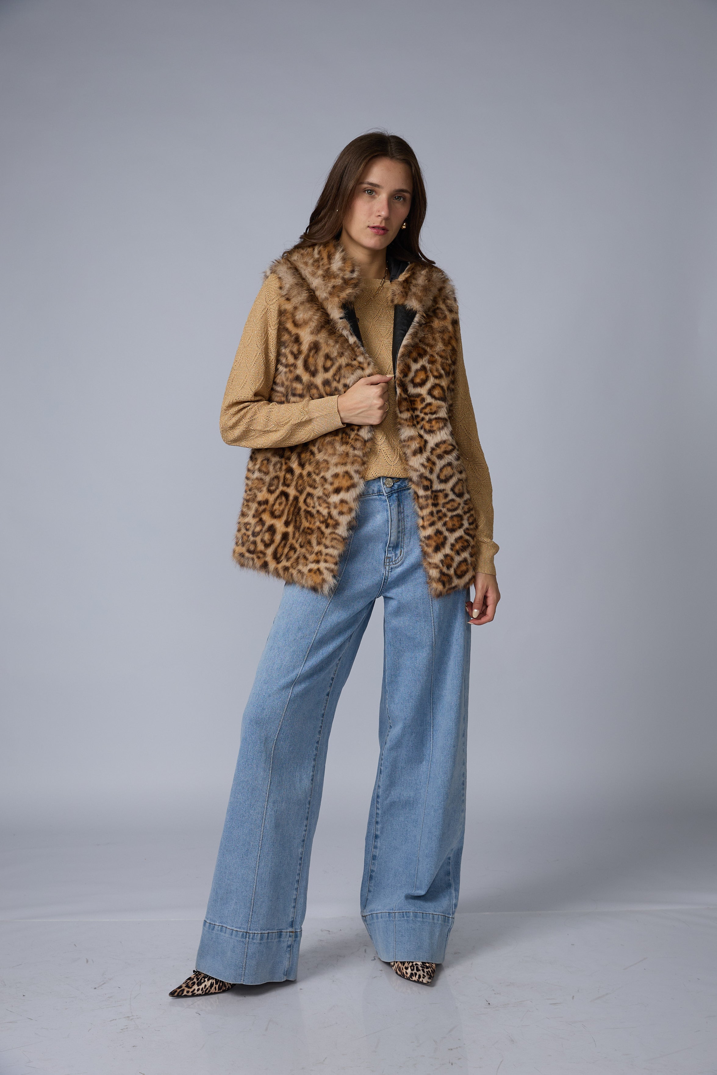 Chaleco Fur Animal Print Capucha