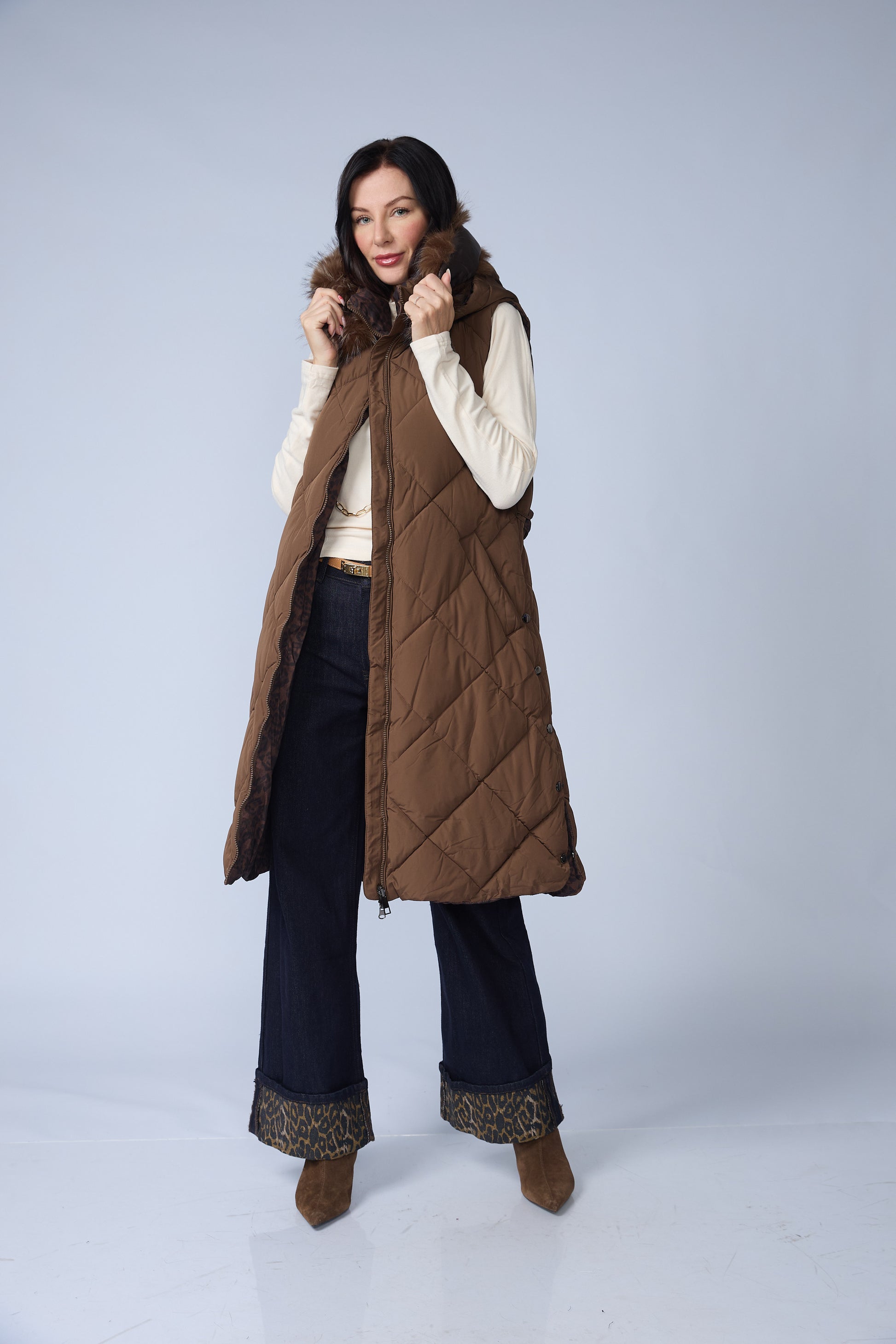 Chaleco Puffer Largo Reversible