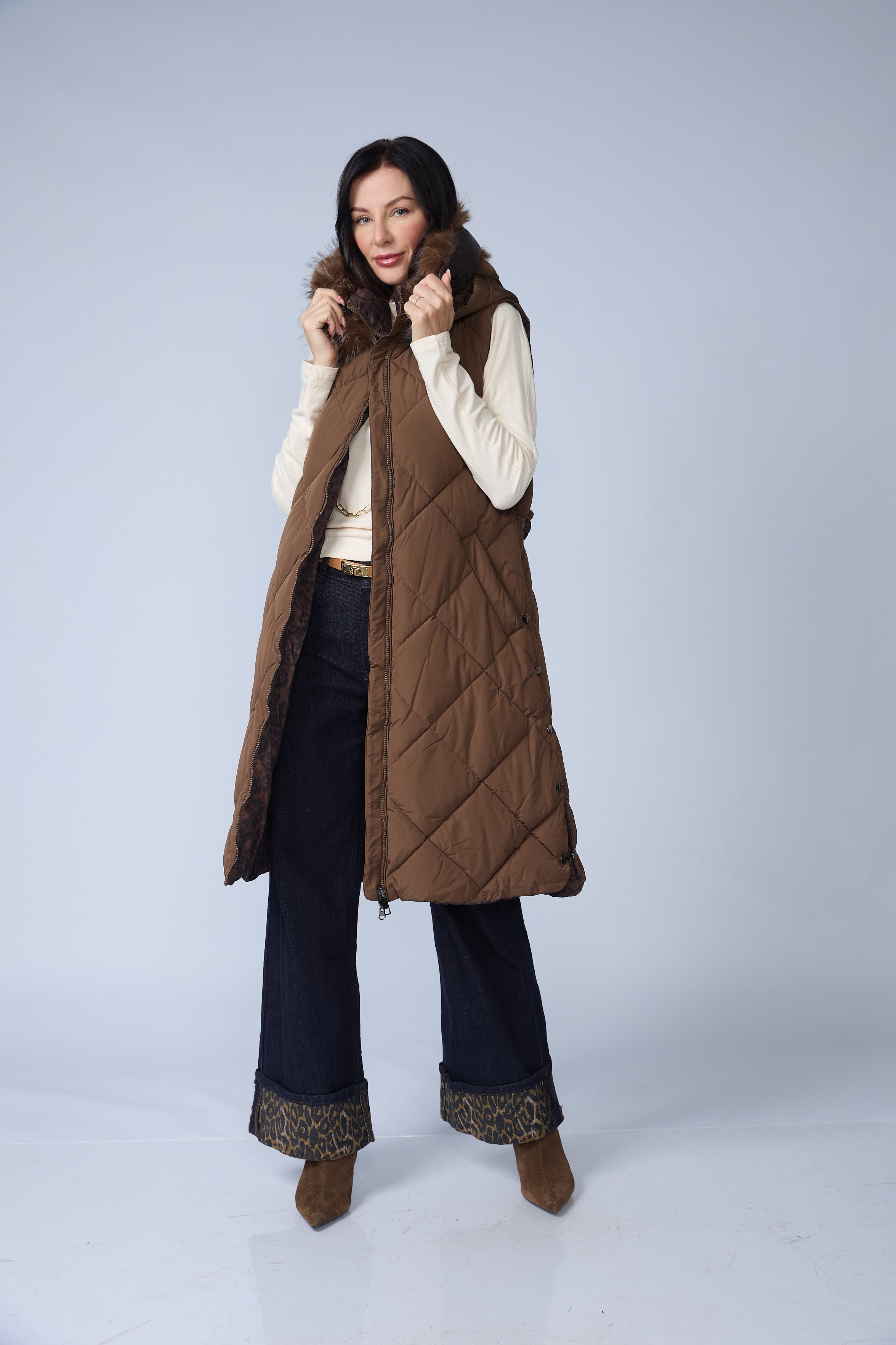 Chaleco Puffer Largo Reversible