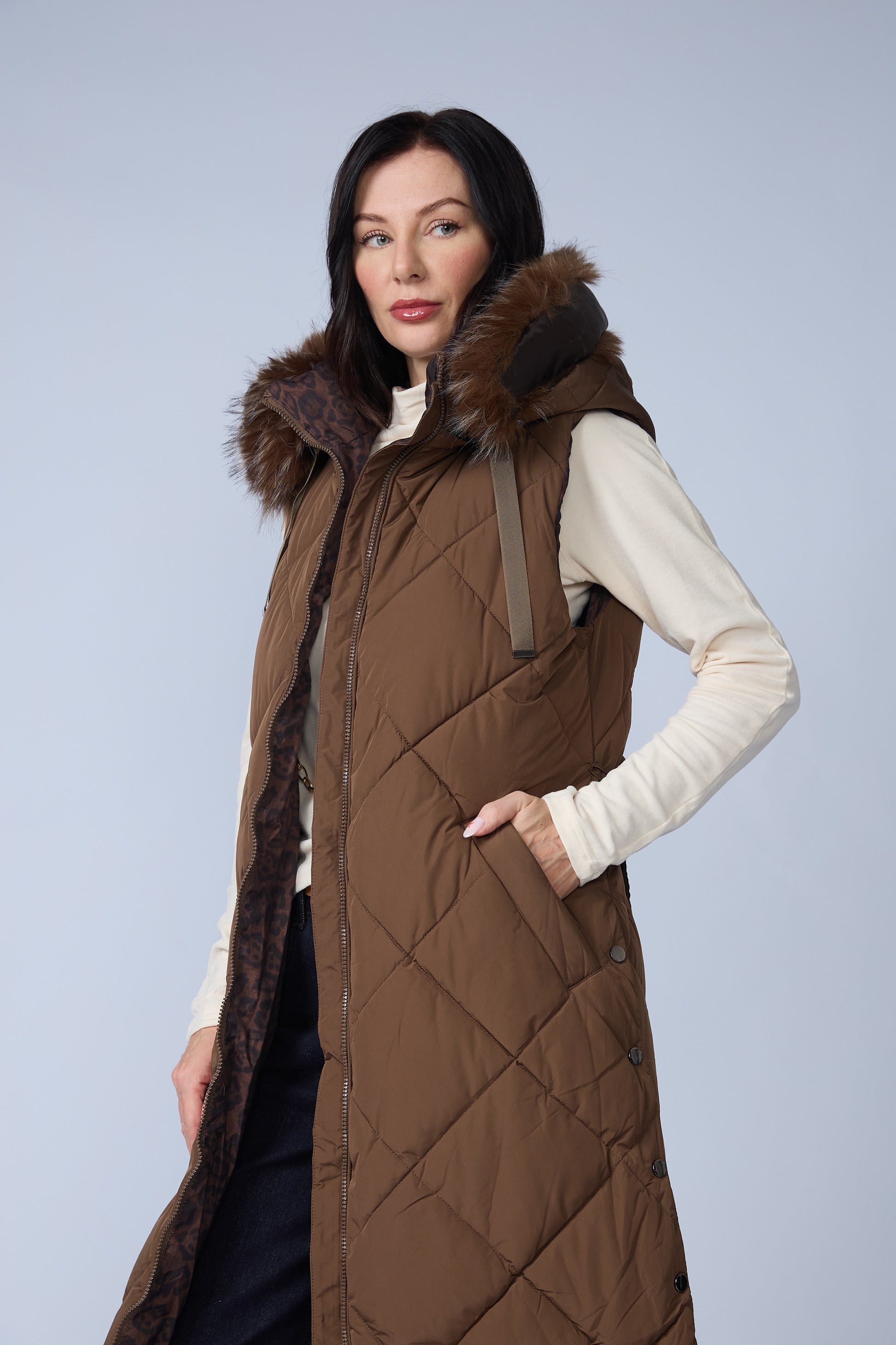 Chaleco Puffer Largo Reversible
