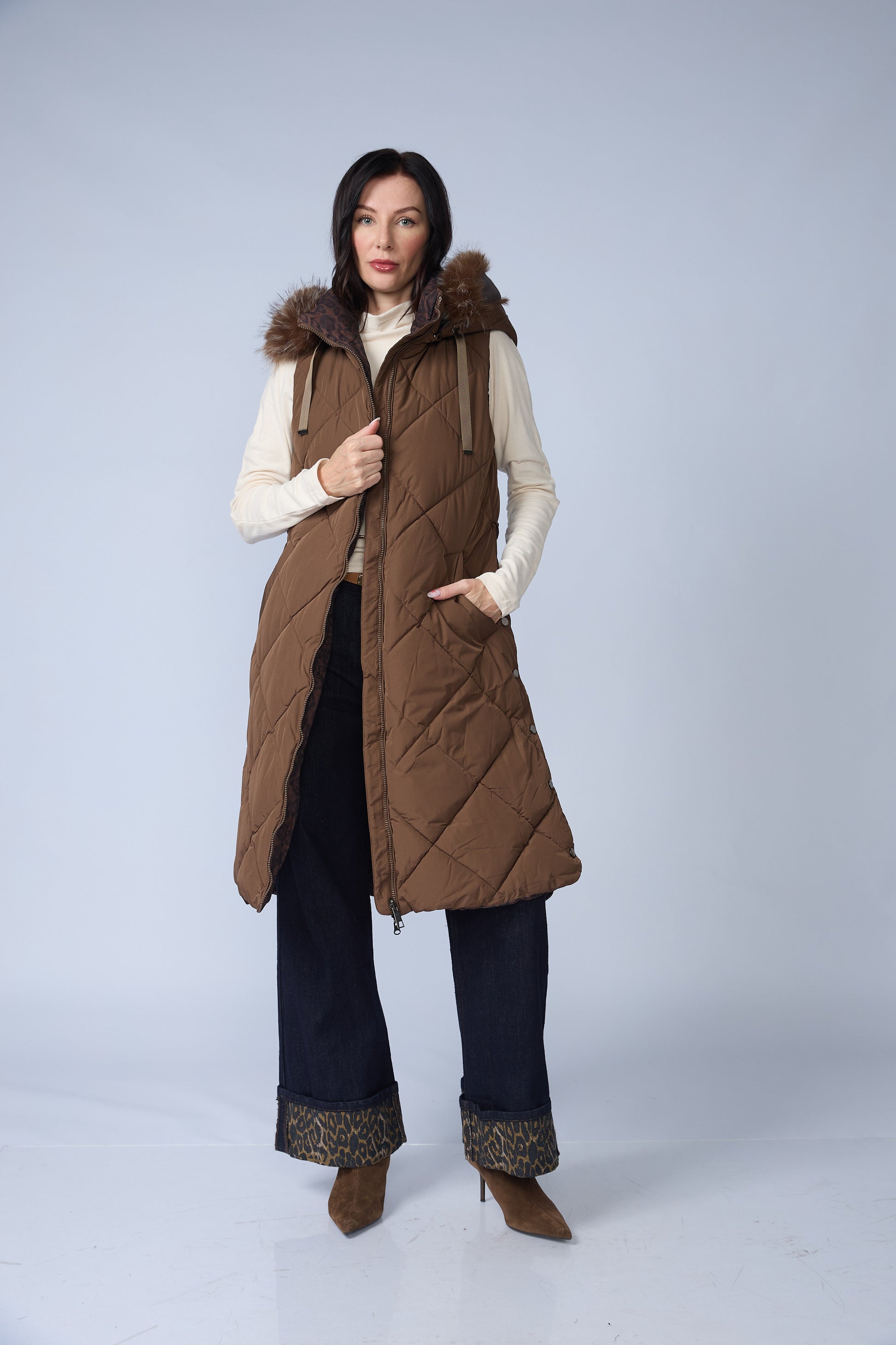 Chaleco Puffer Largo Reversible