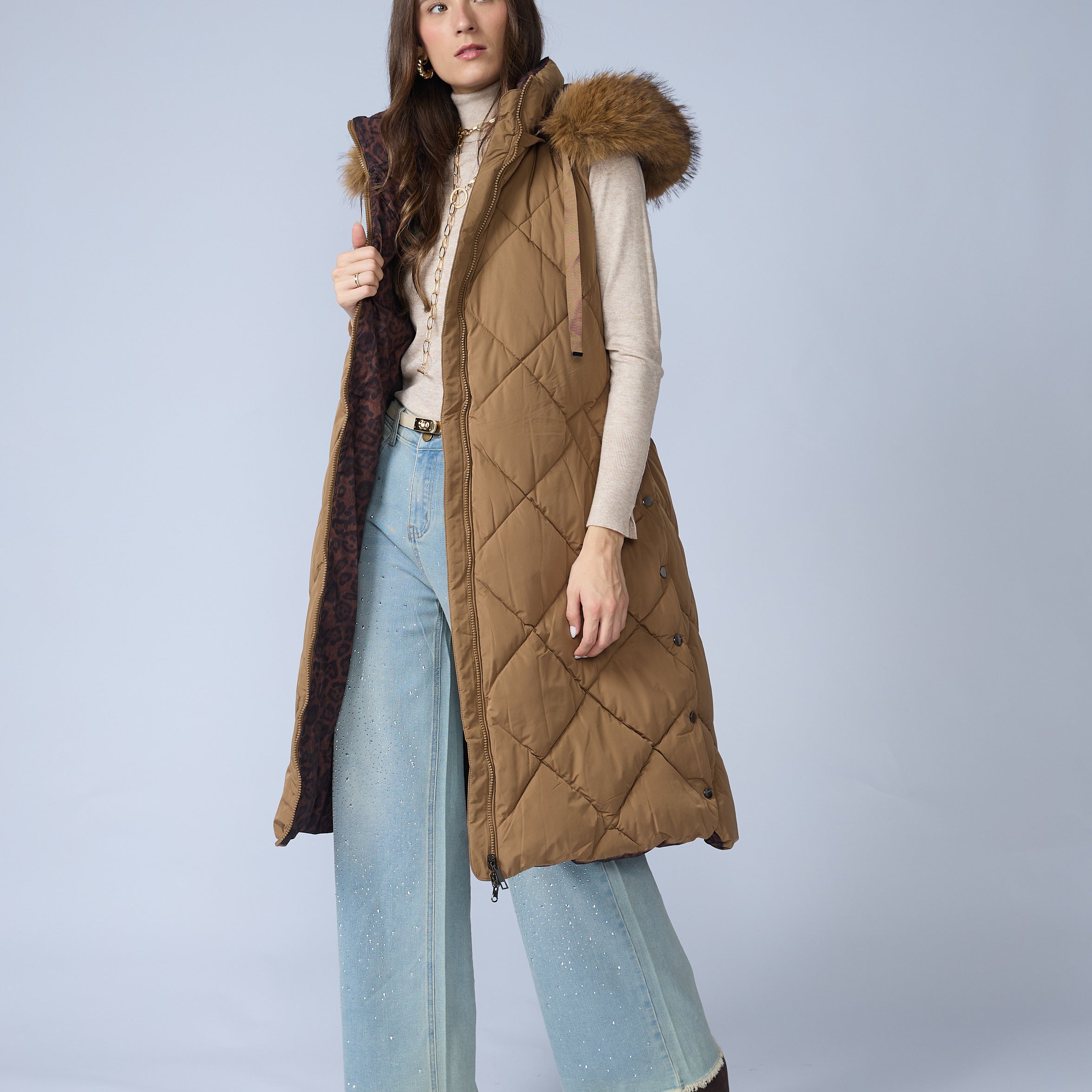 Chaleco Puffer Largo Reversible