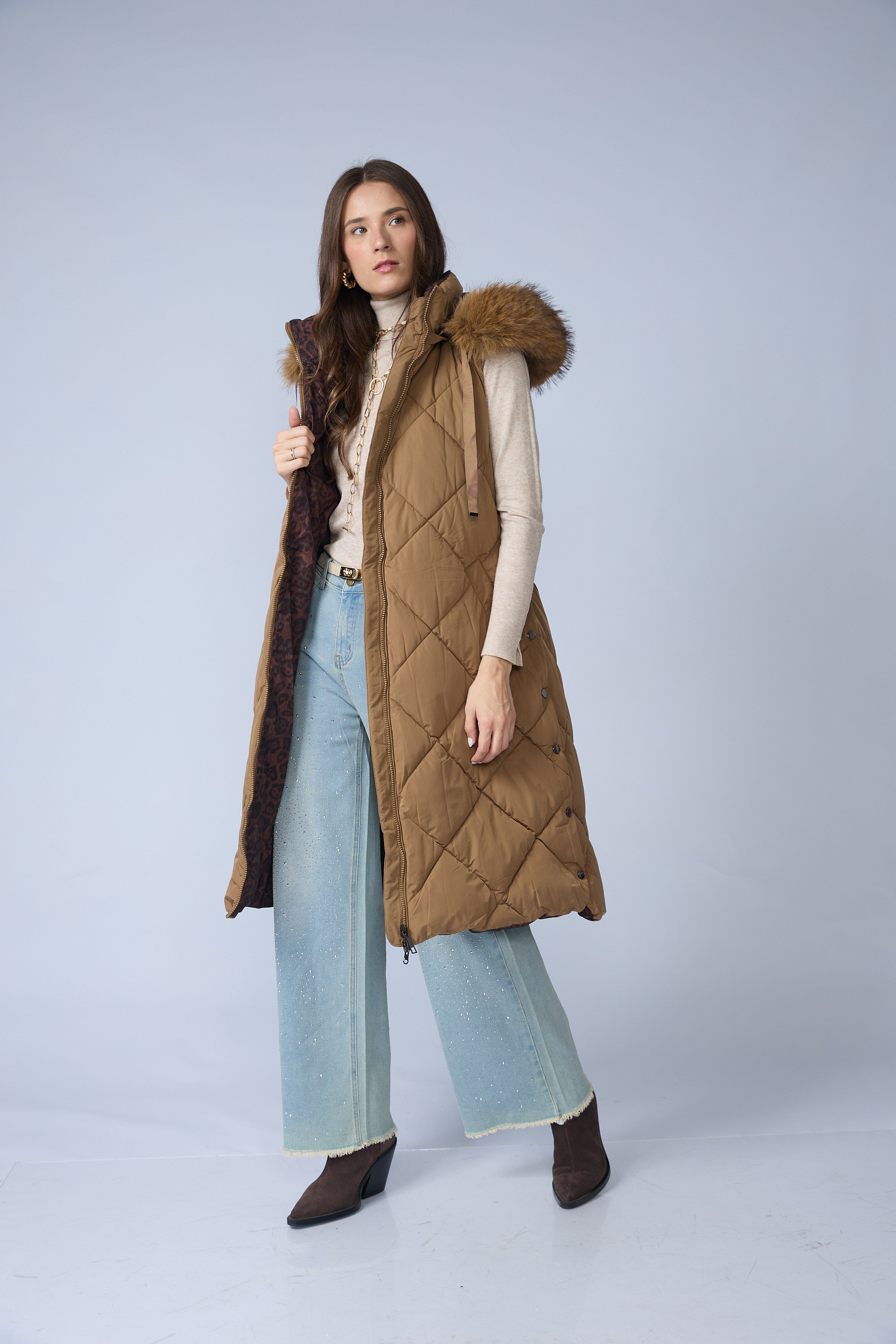 Chaleco Puffer Largo Reversible