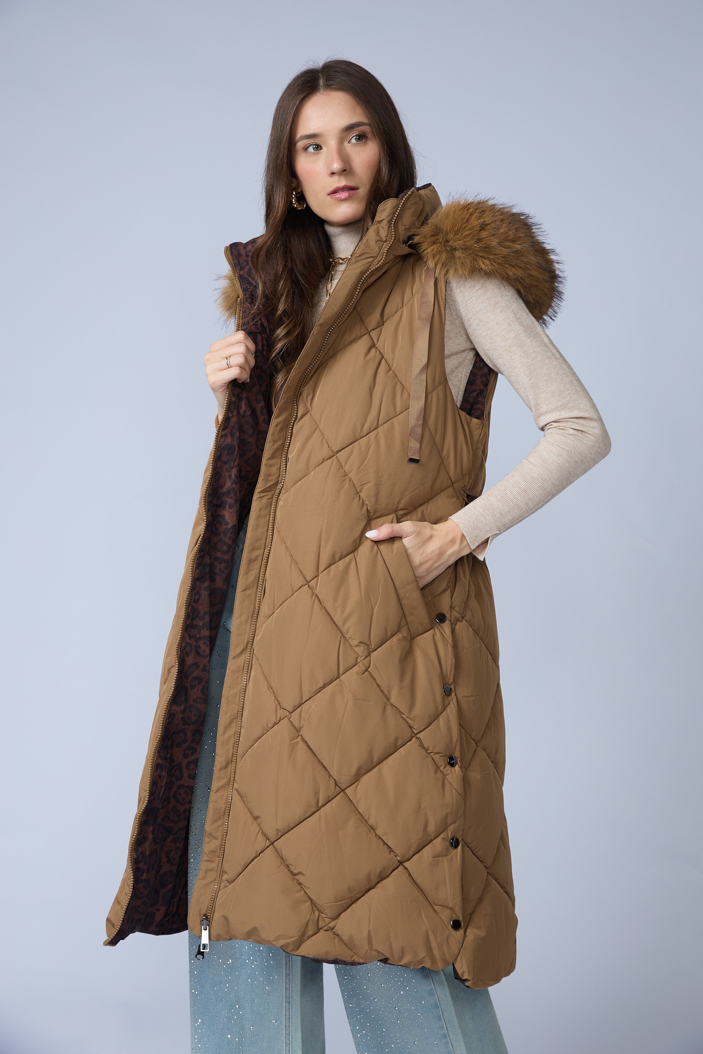 Chaleco Puffer Largo Reversible