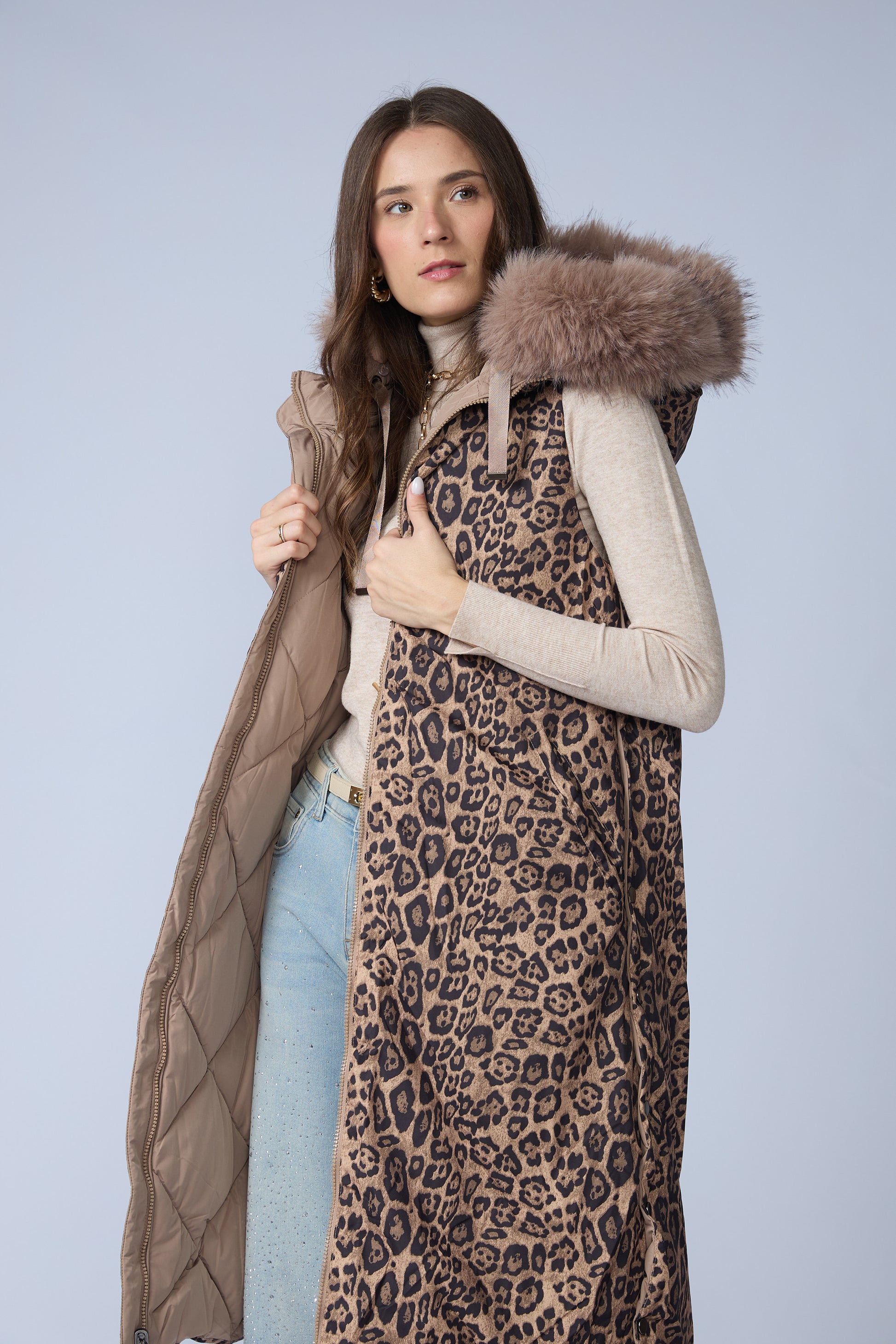 Chaleco Puffer Largo Reversible