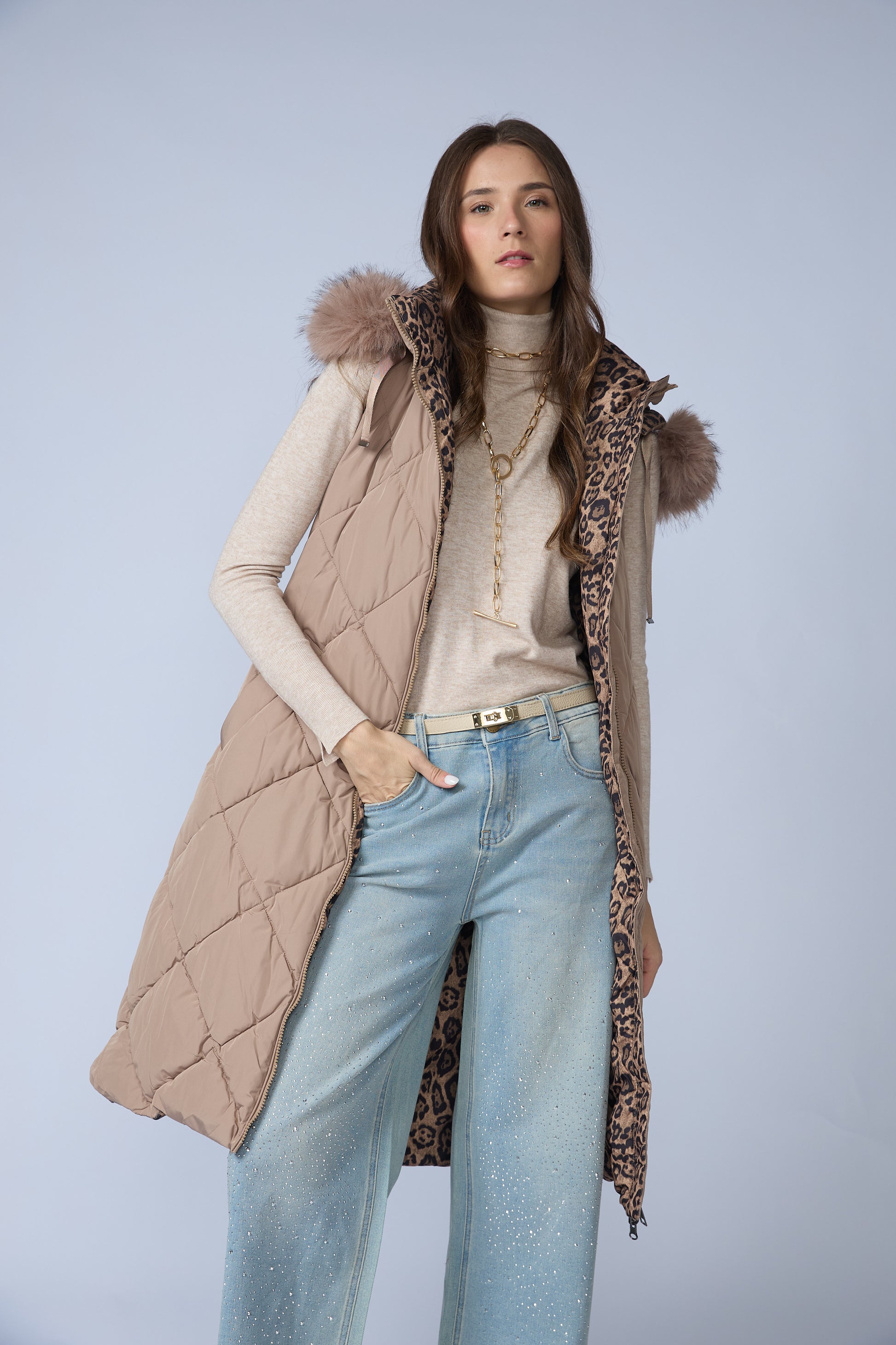 Chaleco Puffer Largo Reversible