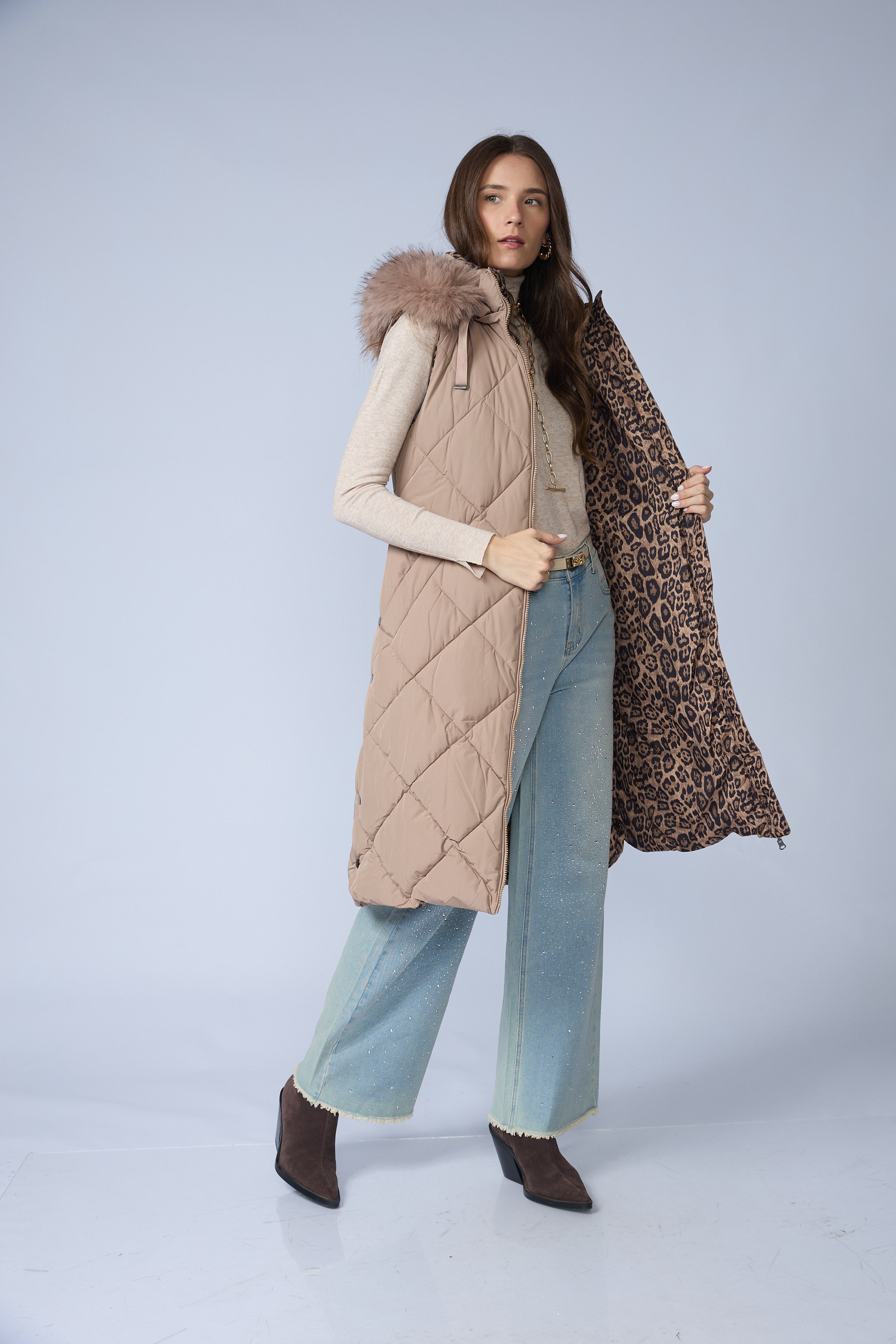 Chaleco Puffer Largo Reversible
