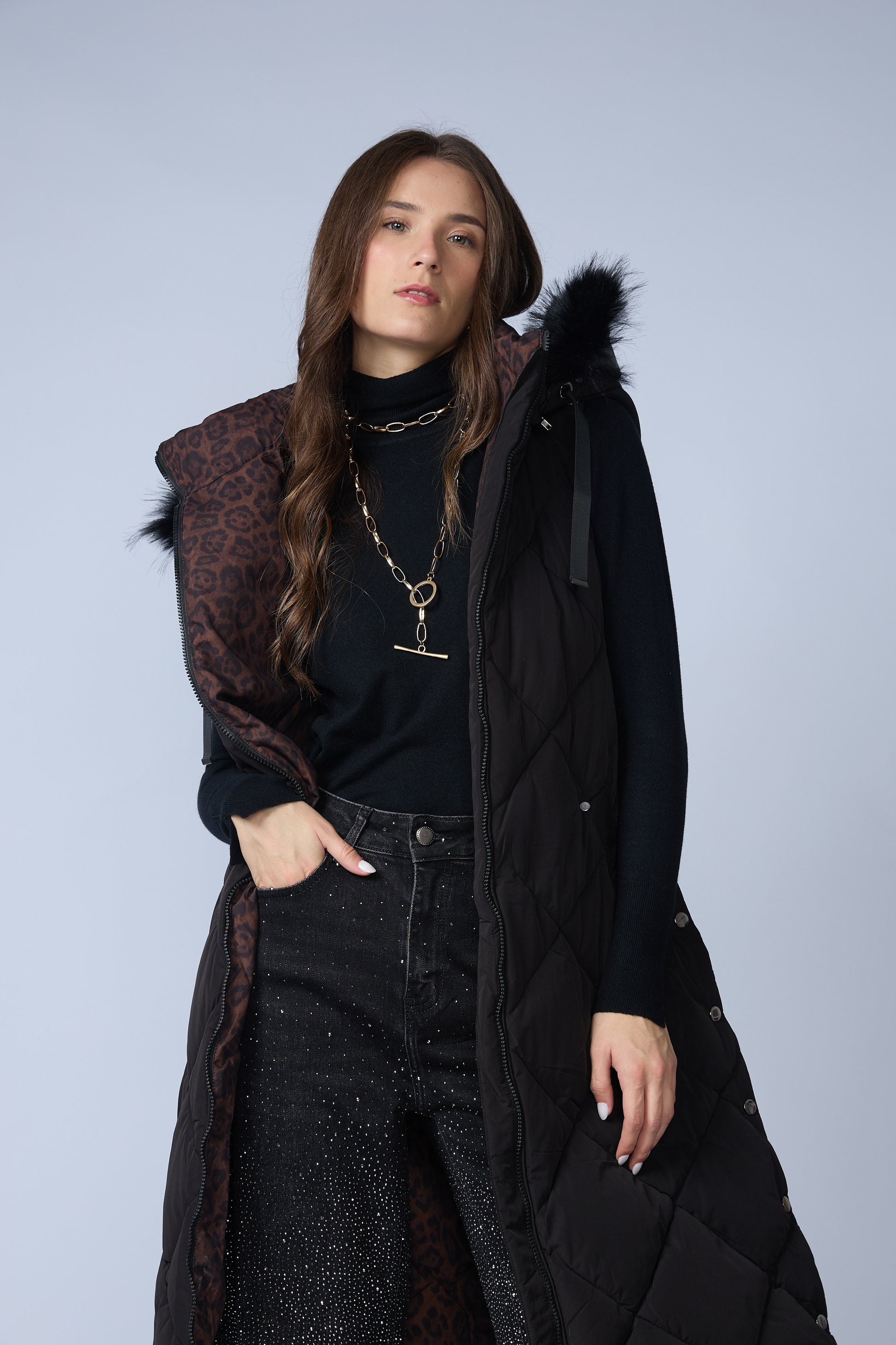 Chaleco Puffer Largo Reversible
