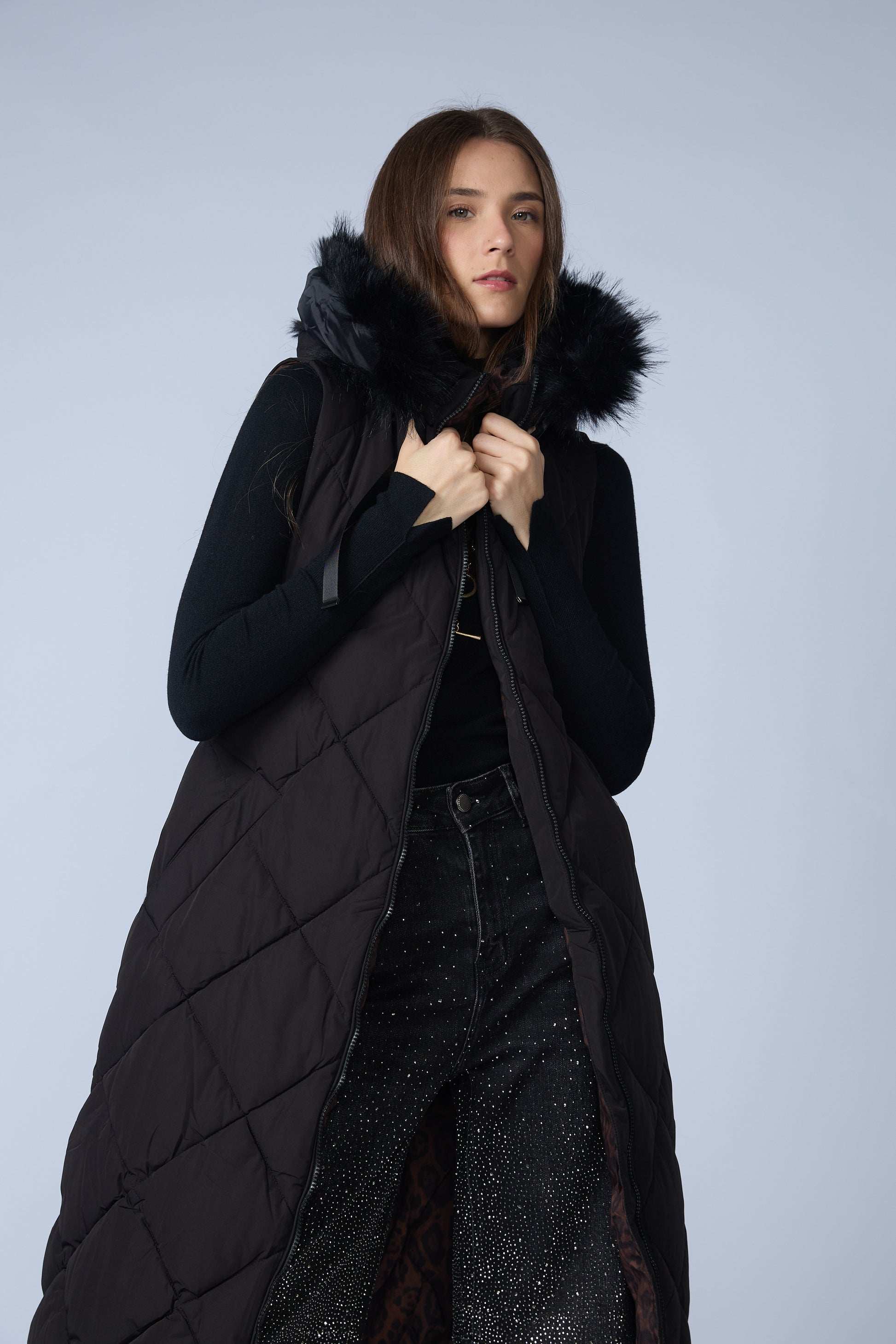 Chaleco Puffer Largo Reversible