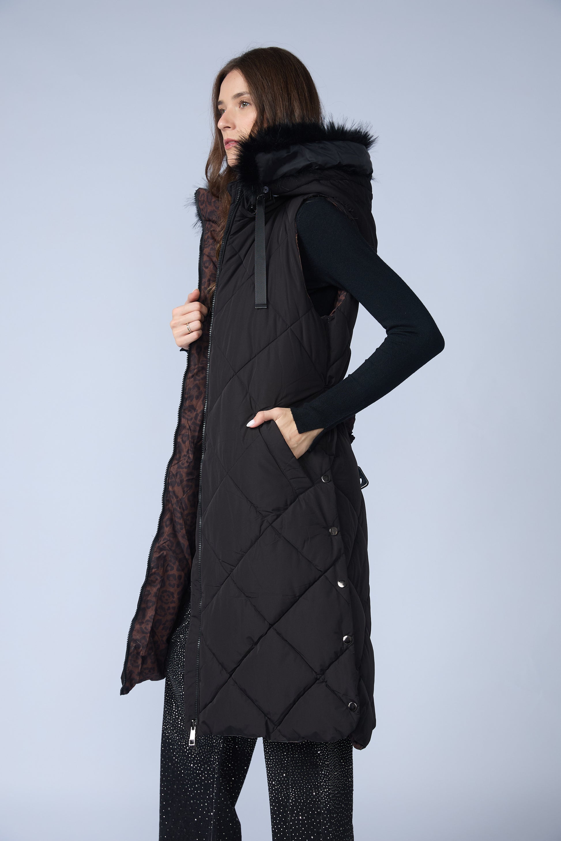 Chaleco Puffer Largo Reversible