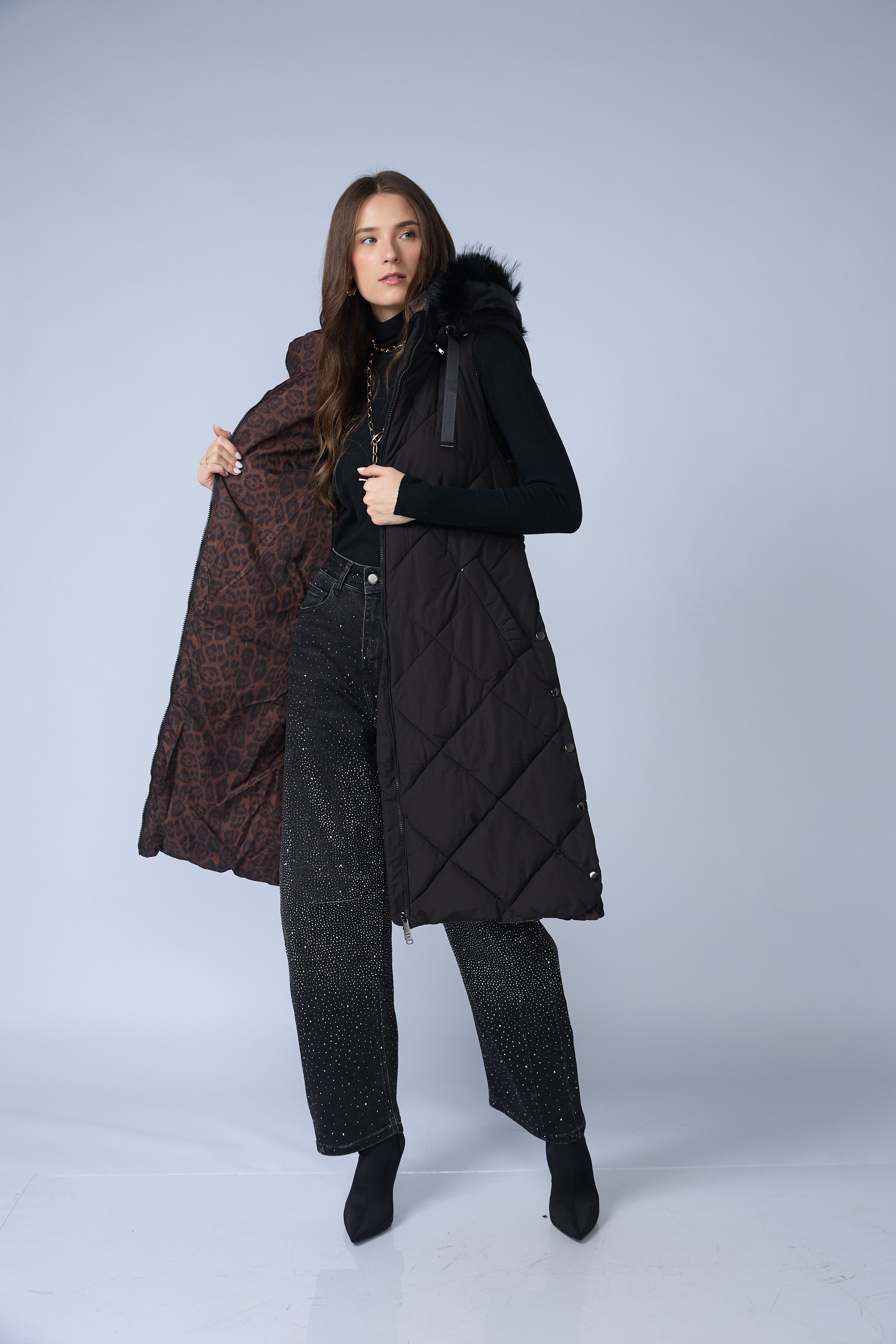 Chaleco Puffer Largo Reversible