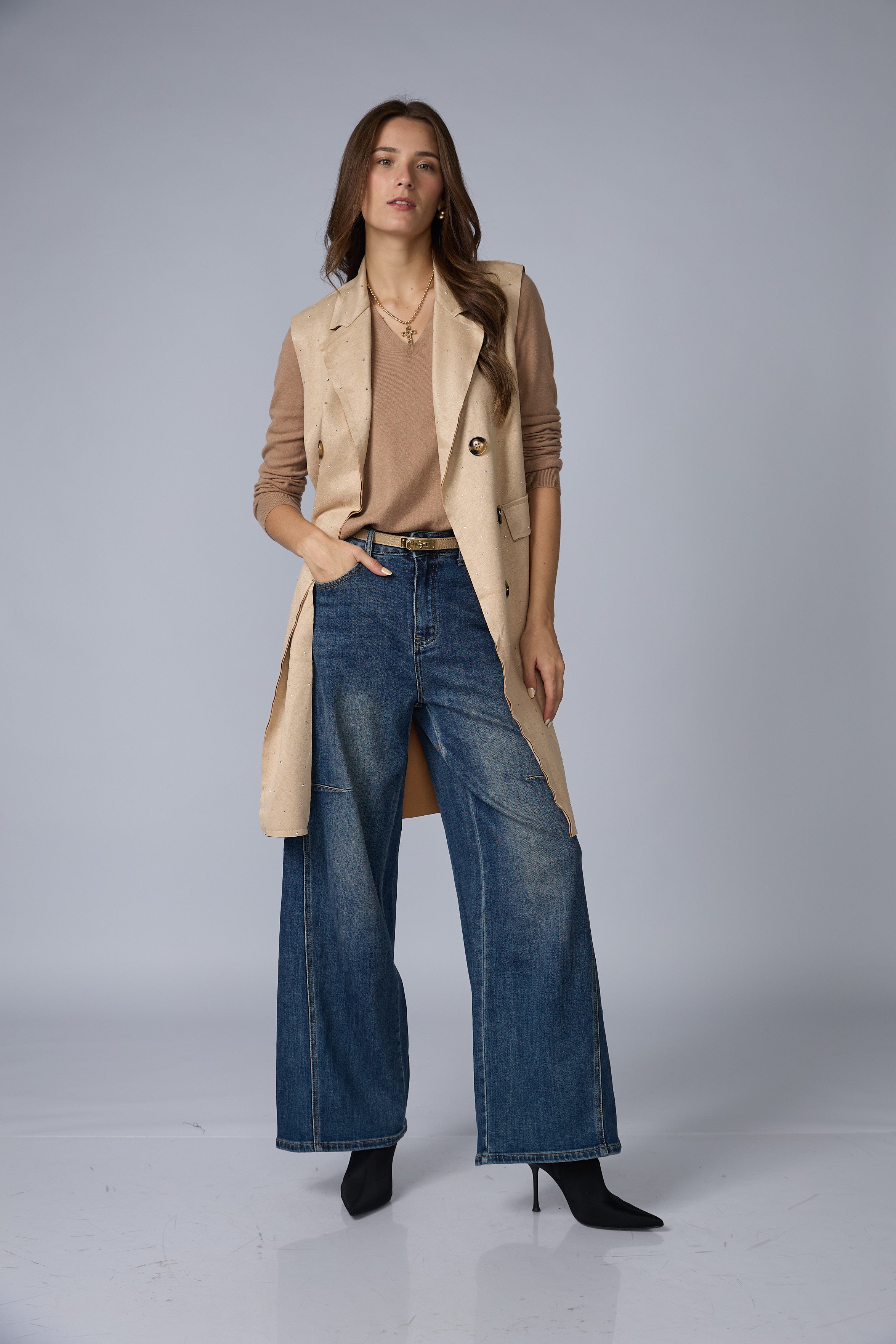 Chaleco Suede Largo Brillos