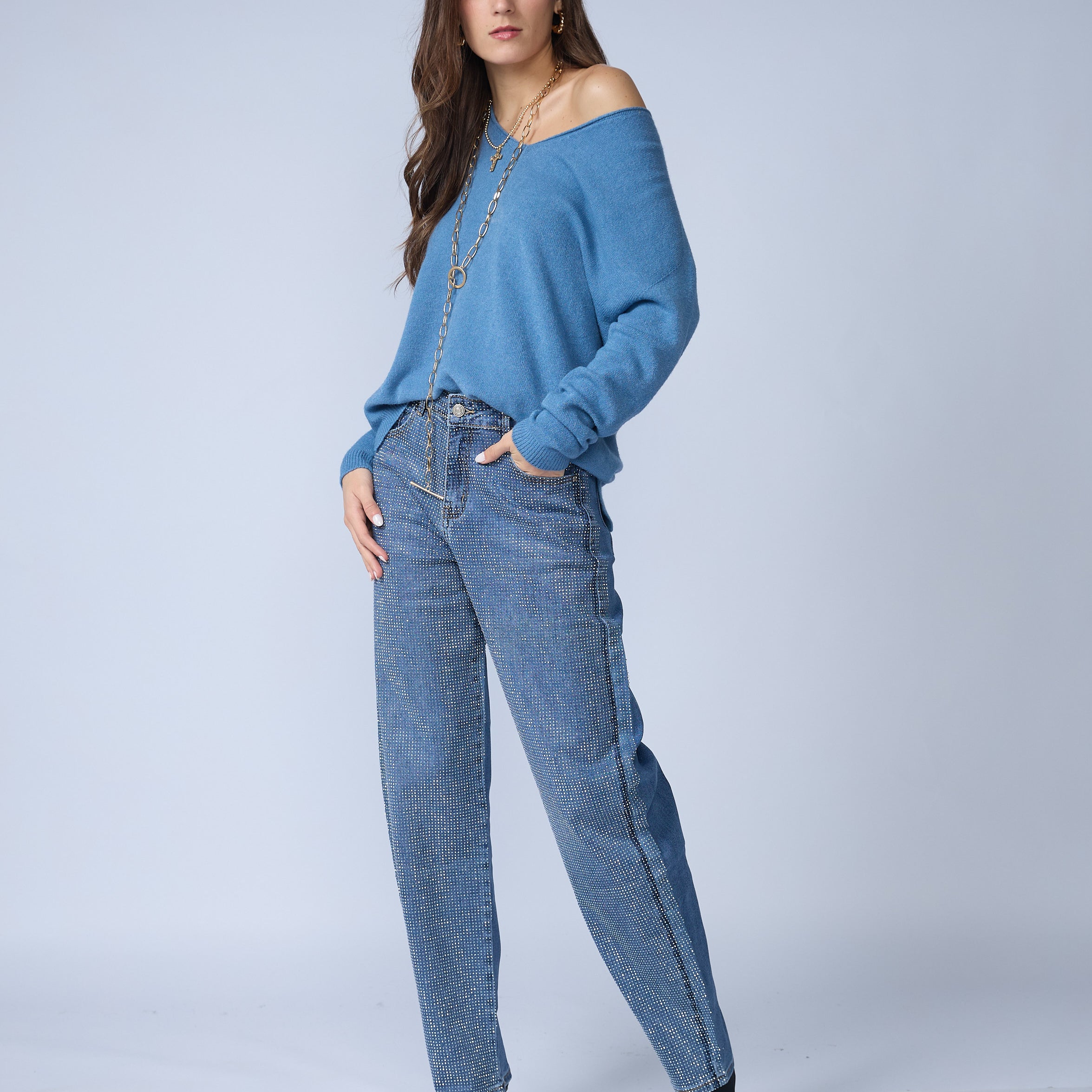 Jean Barrel Azul Brillos