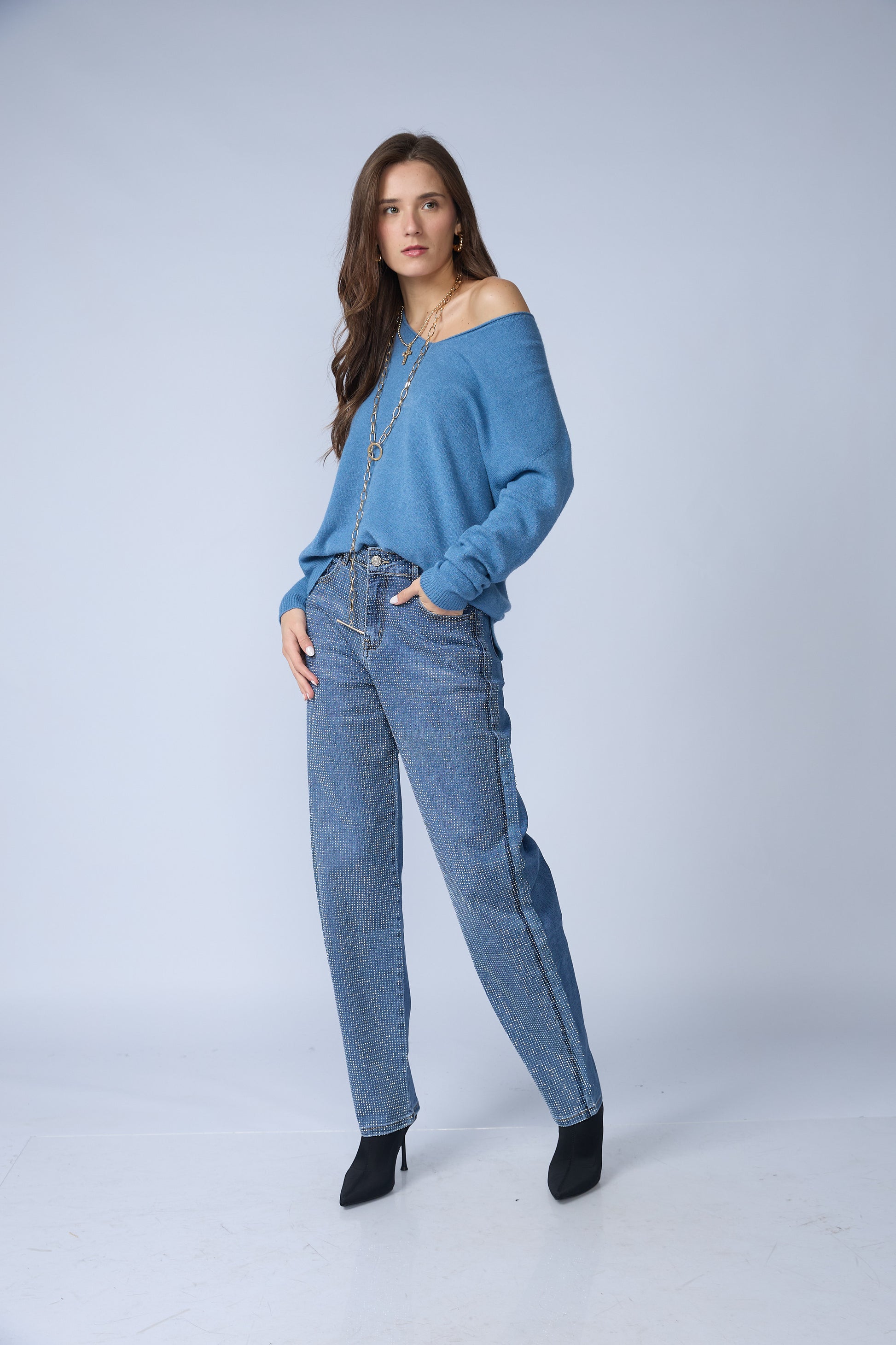 Jean Barrel Azul Brillos