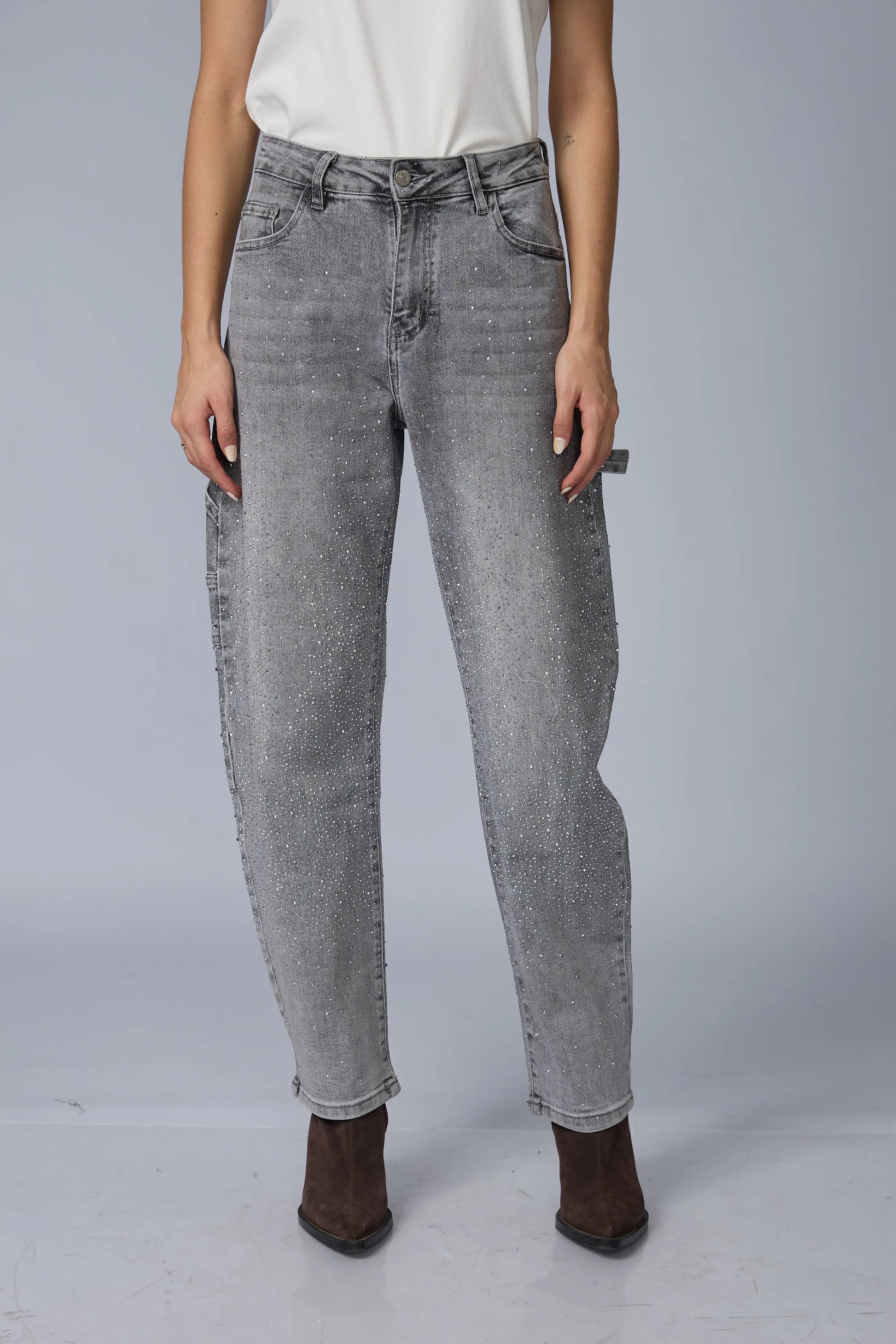 Jean Barrel Brillos Gris
