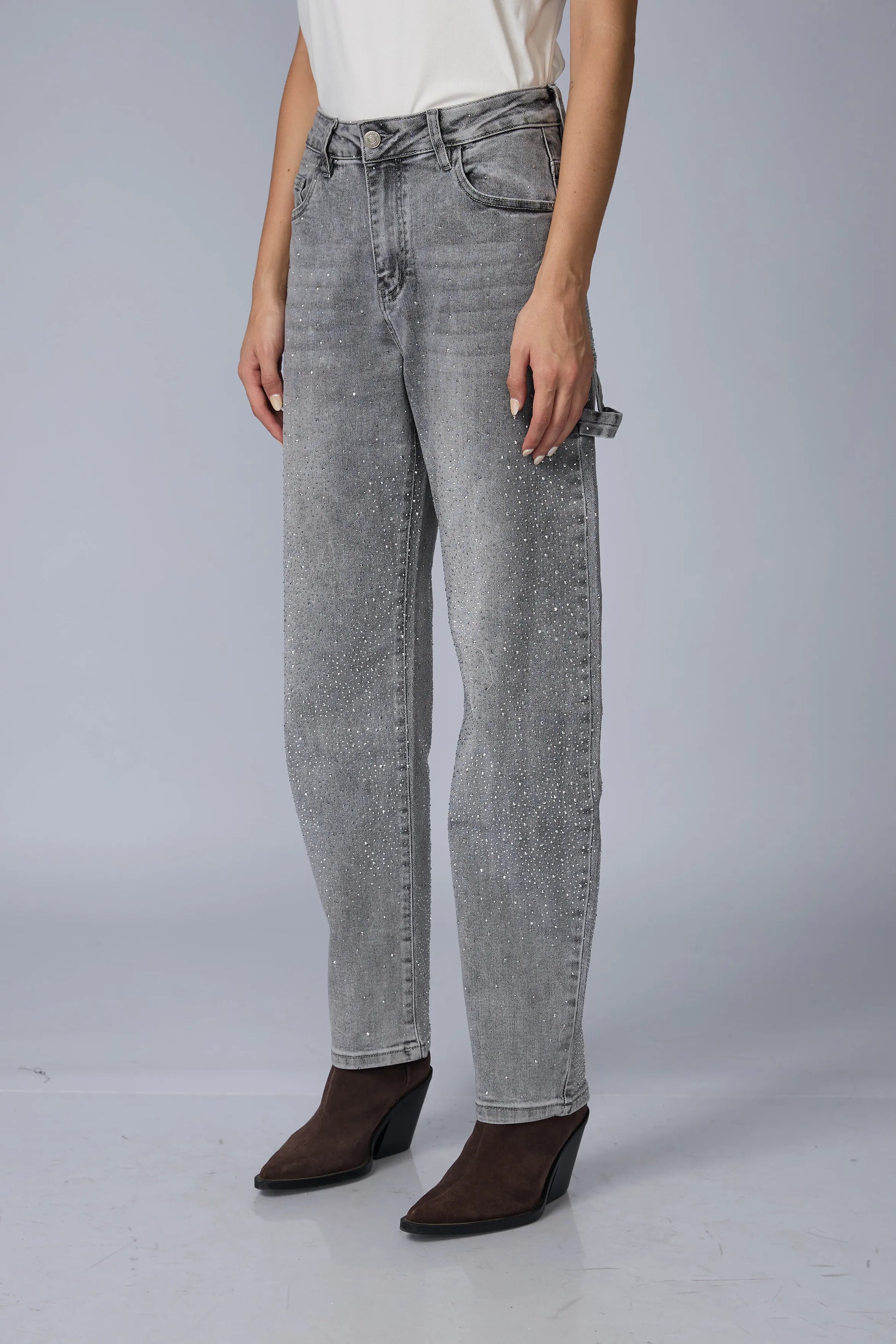 Jean Barrel Brillos Gris