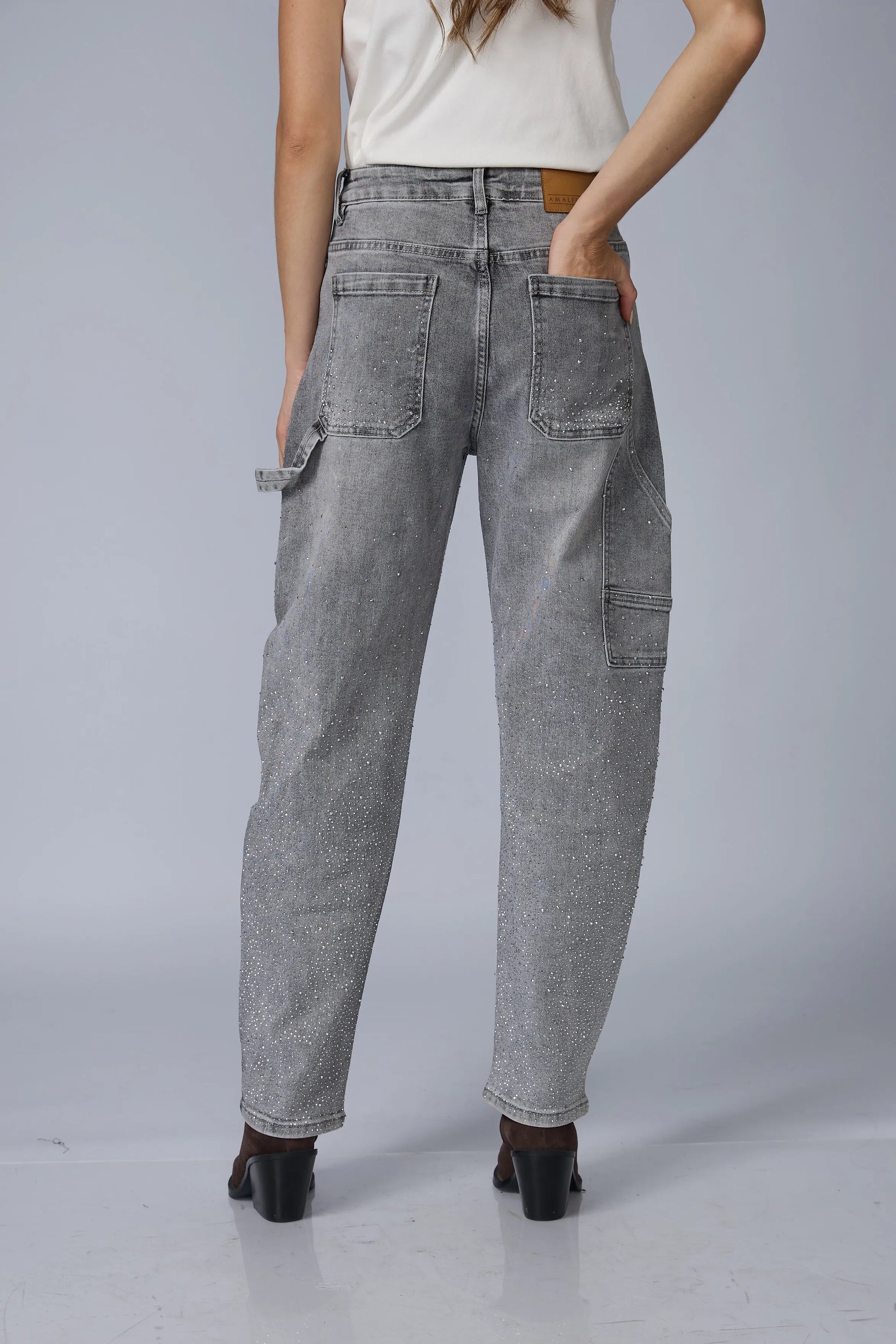 Jean Barrel Brillos Gris