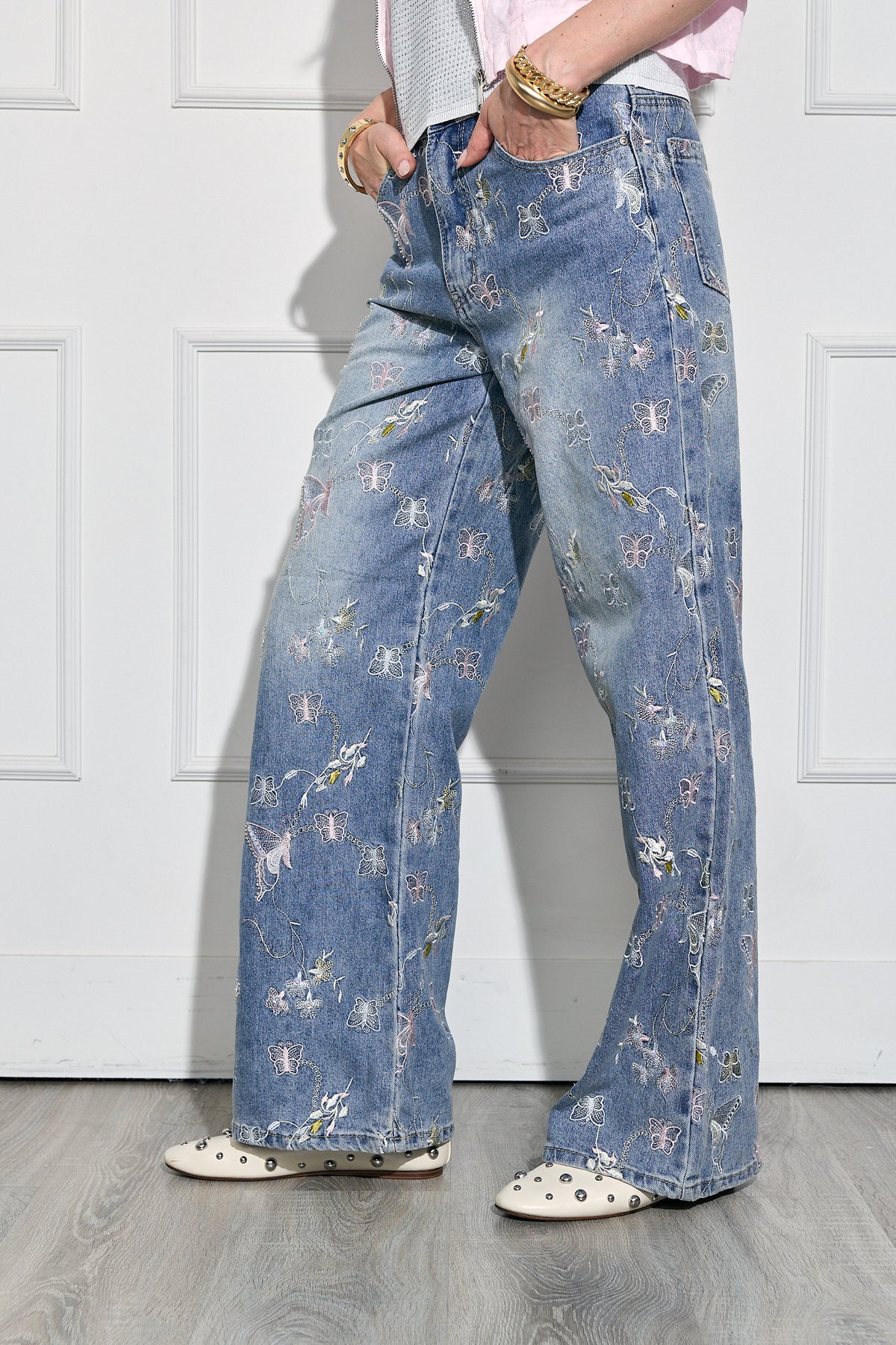 Jean Mariposas Bordadas
