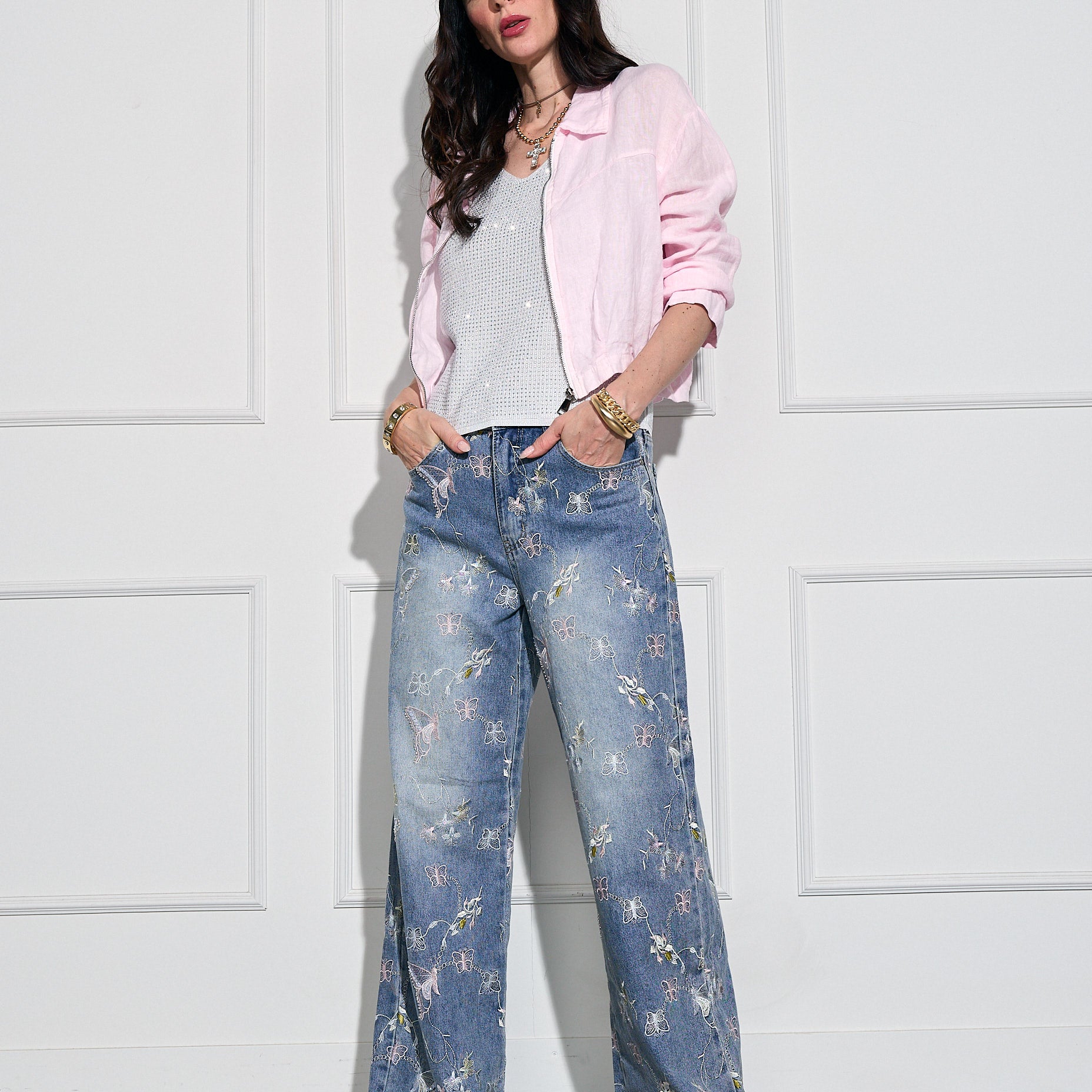 Jean Mariposas Bordadas