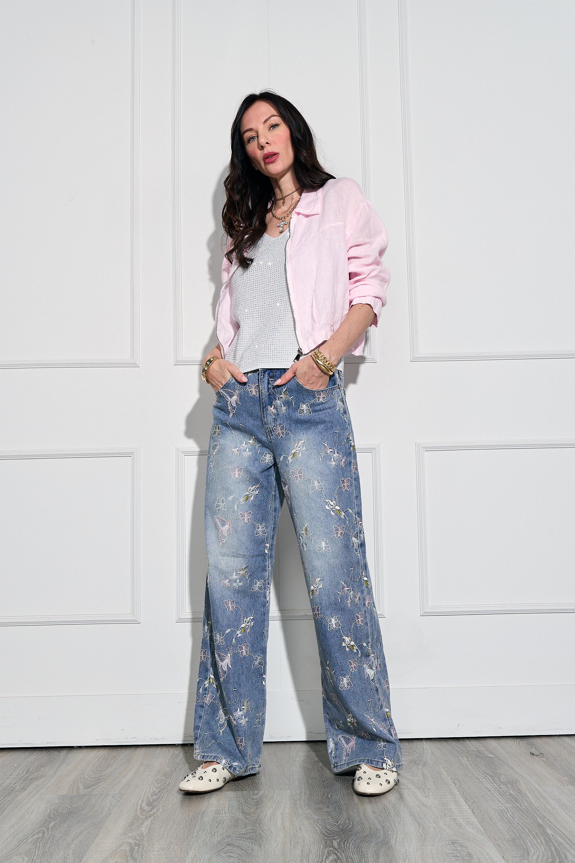 Jean Mariposas Bordadas