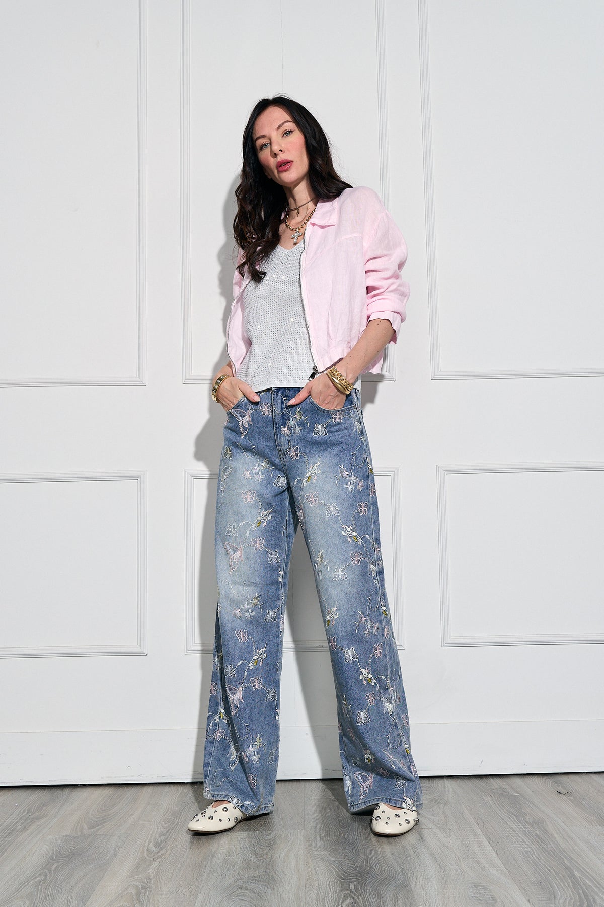Jean Mariposas Bordadas