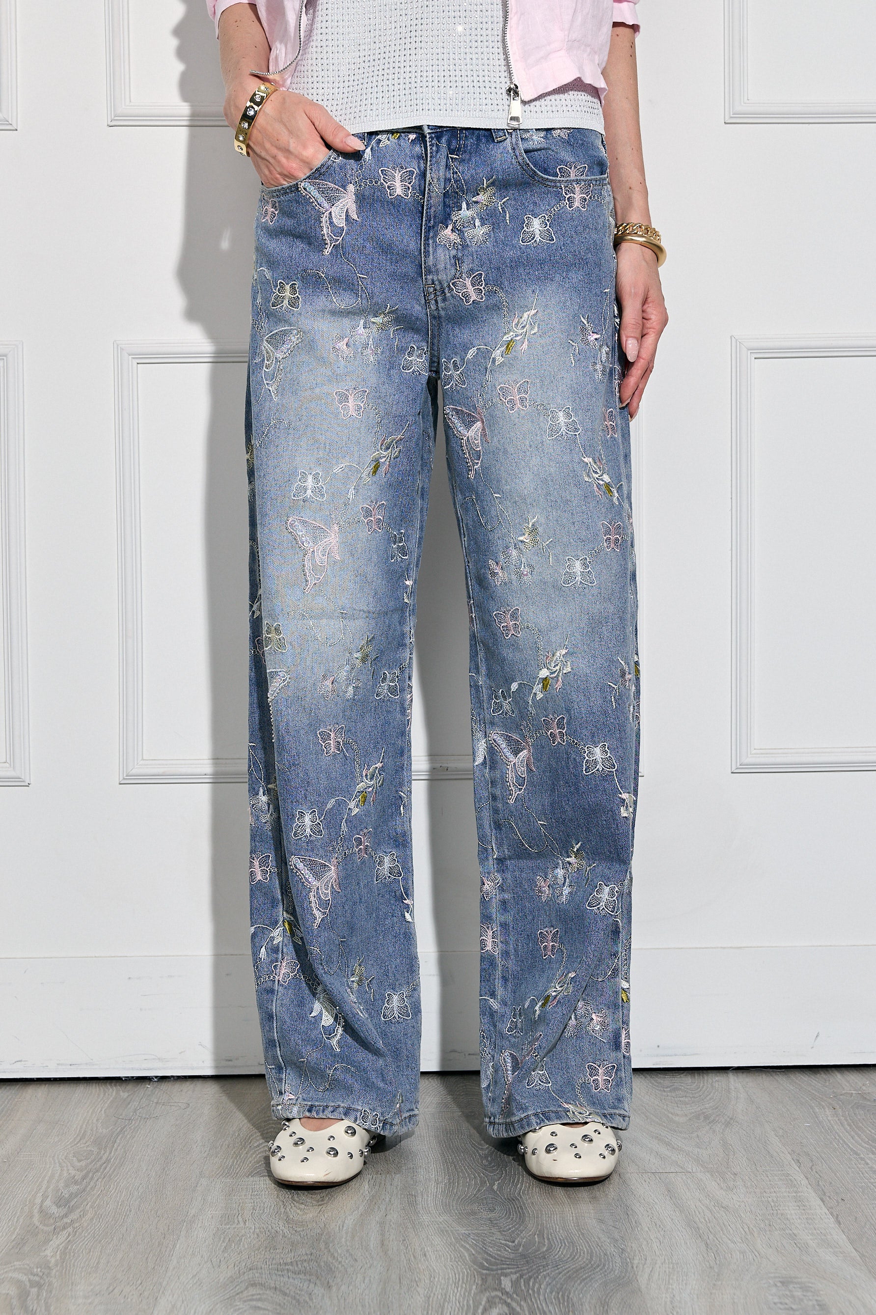 Jean Mariposas Bordadas