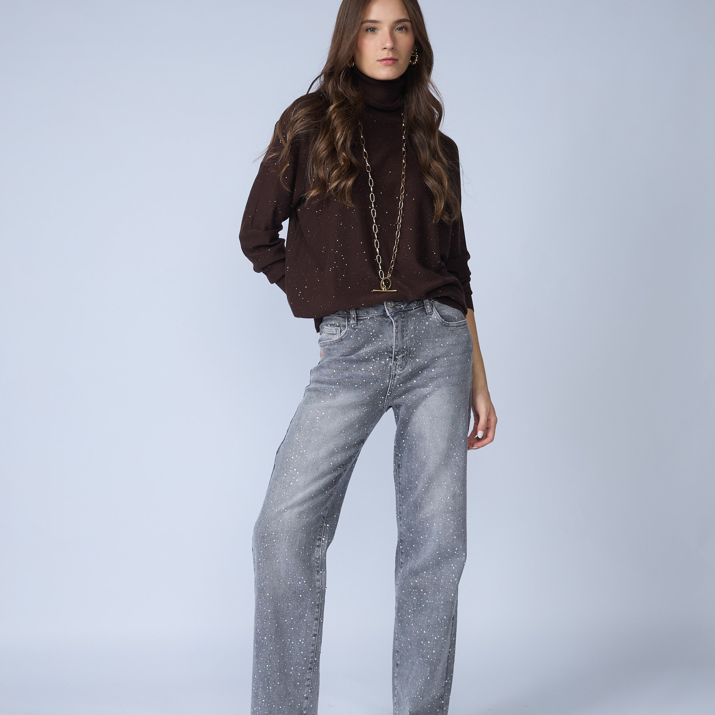 Jean Wide Brillos Gris