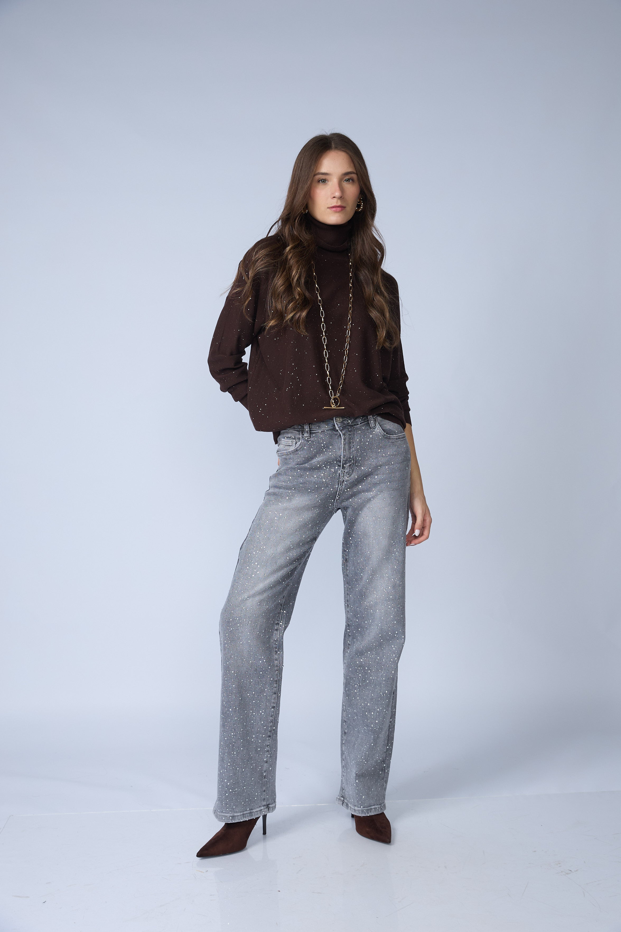 Jean Wide Brillos Gris