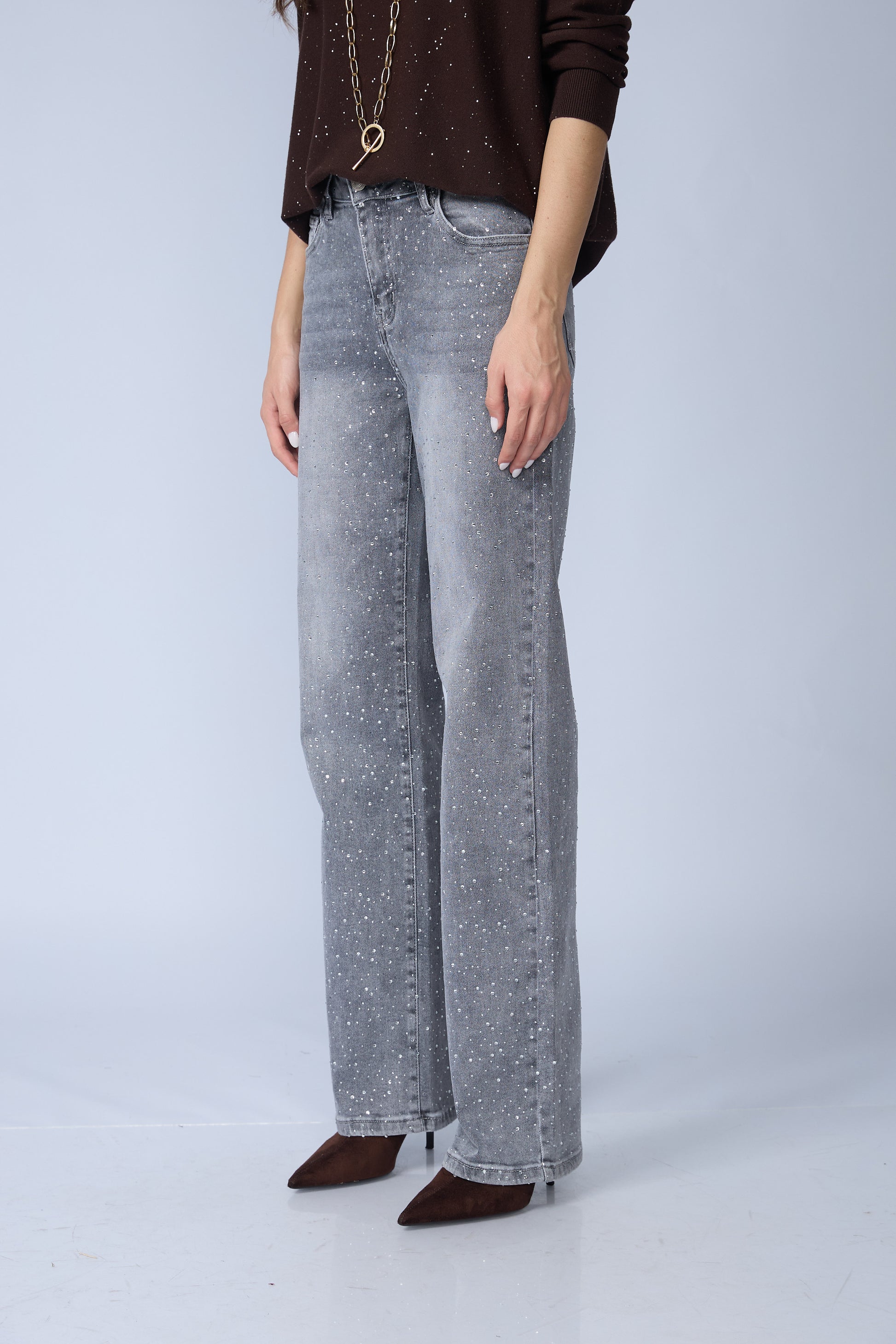 Jean Wide Brillos Gris