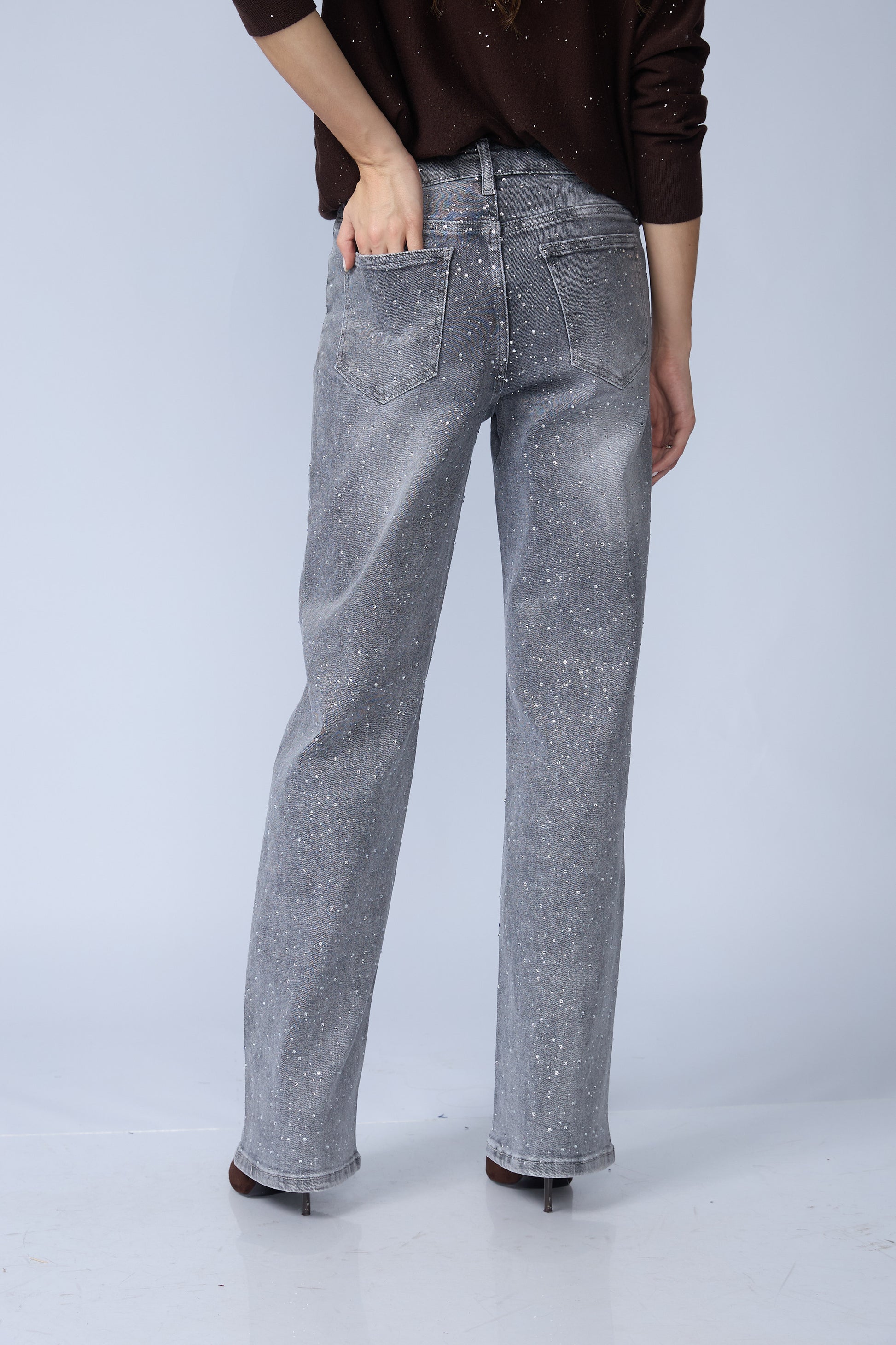 Jean Wide Brillos Gris