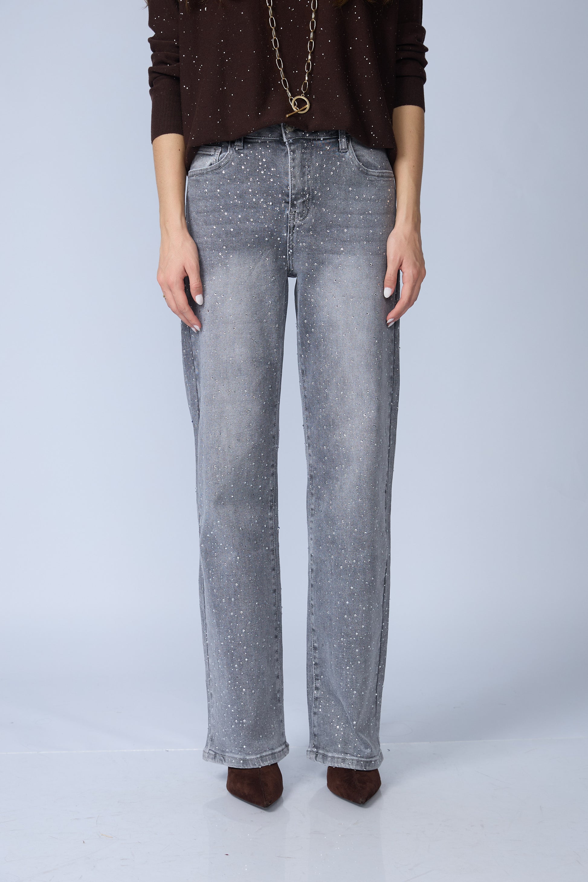 Jean Wide Brillos Gris