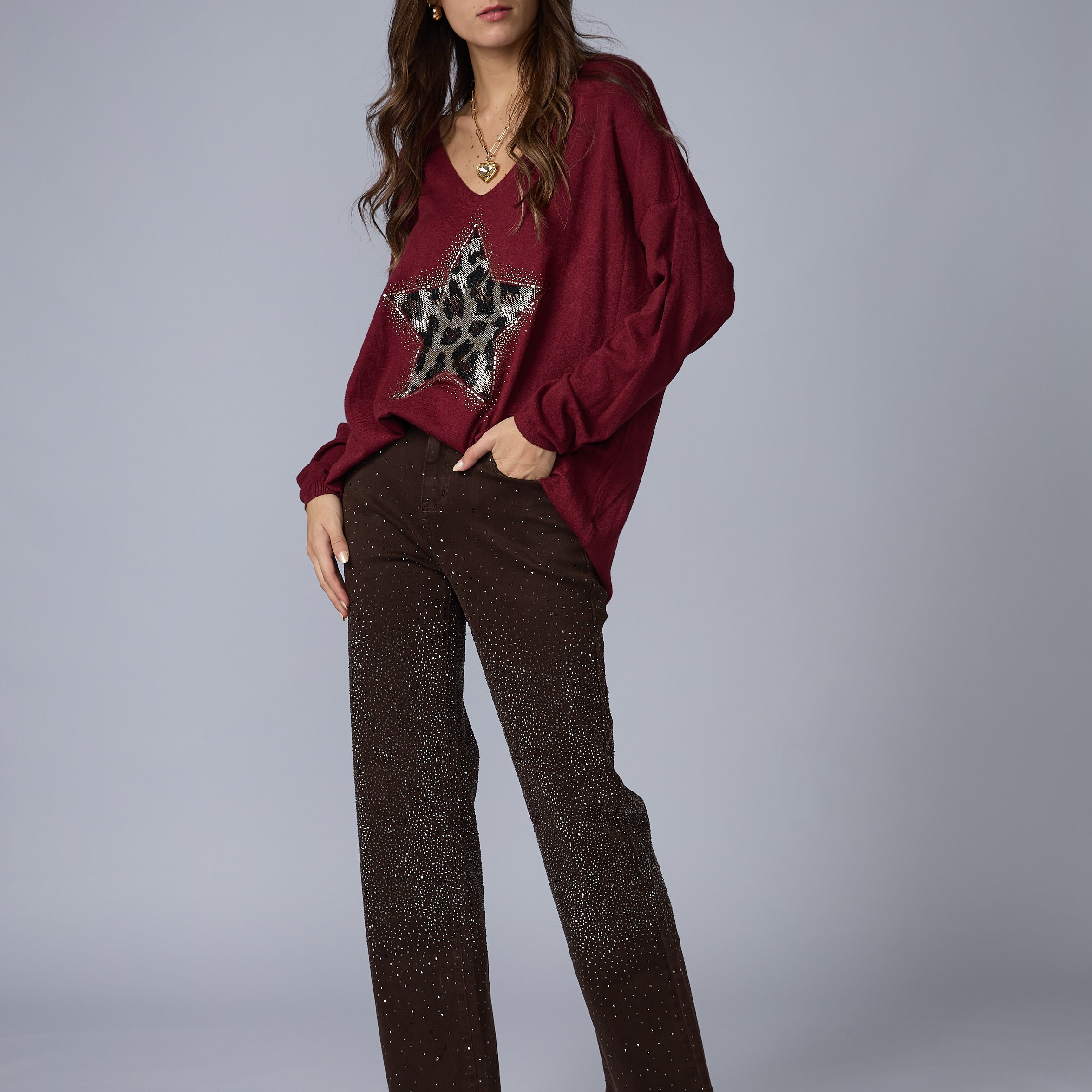 Jean Wide Brillos Marron