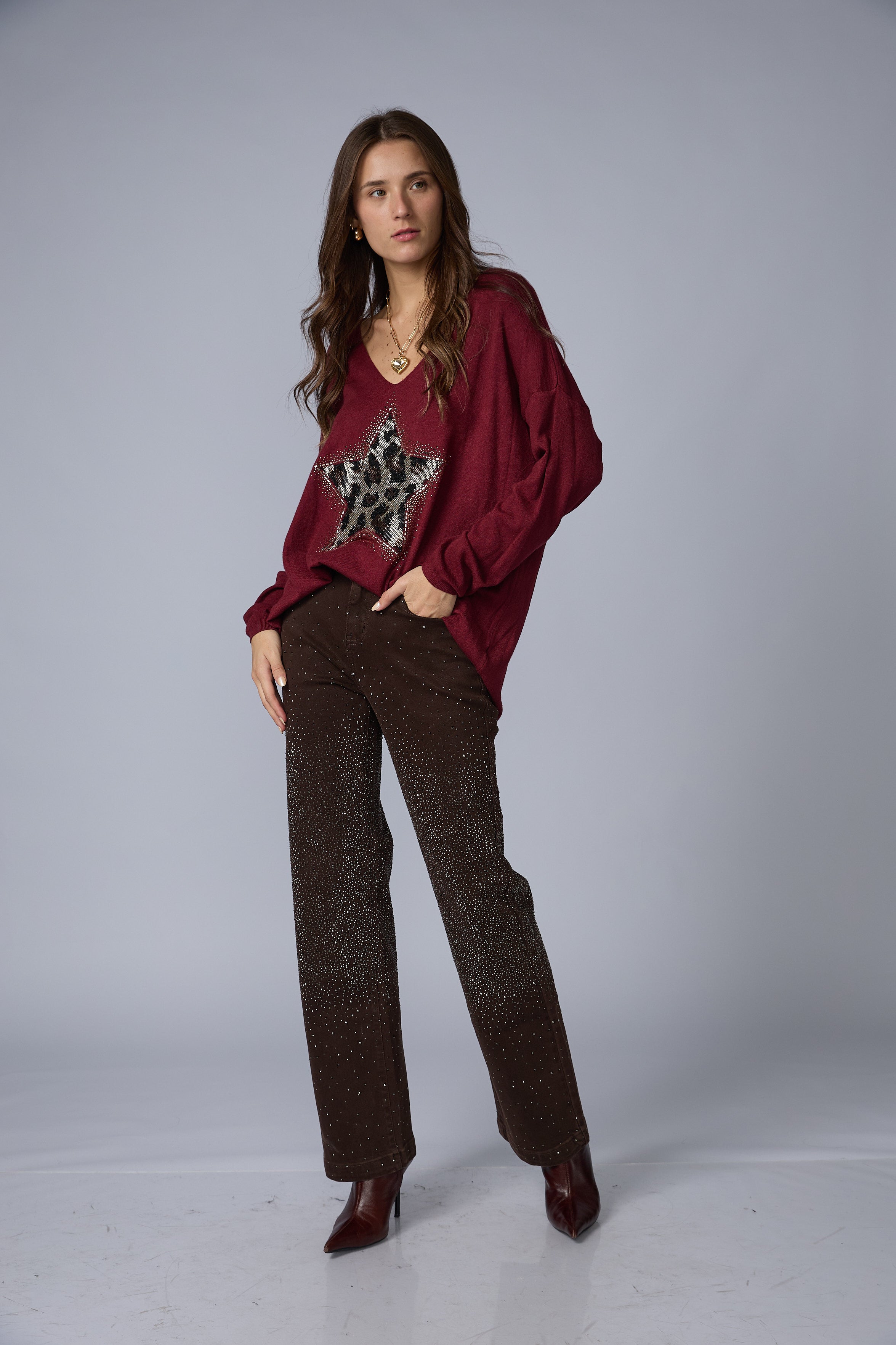 Jean Wide Brillos Marron