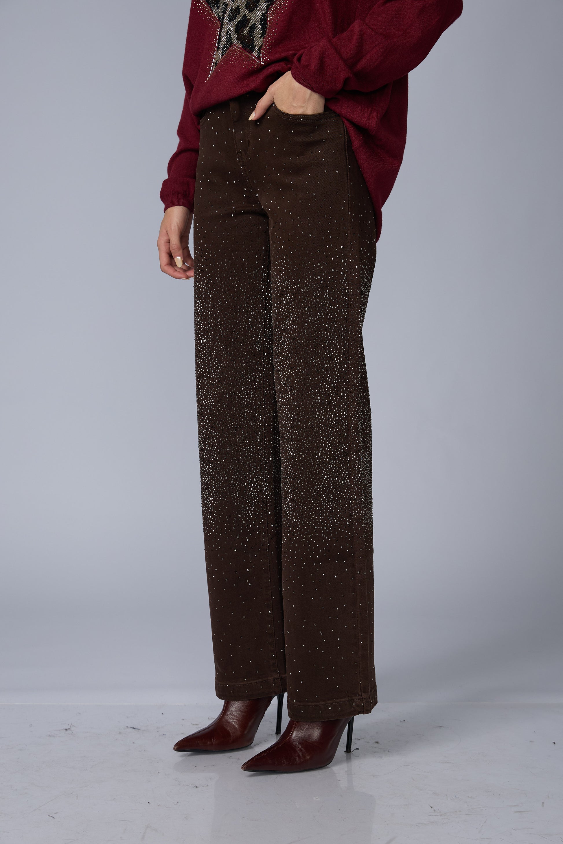 Jean Wide Brillos Marron