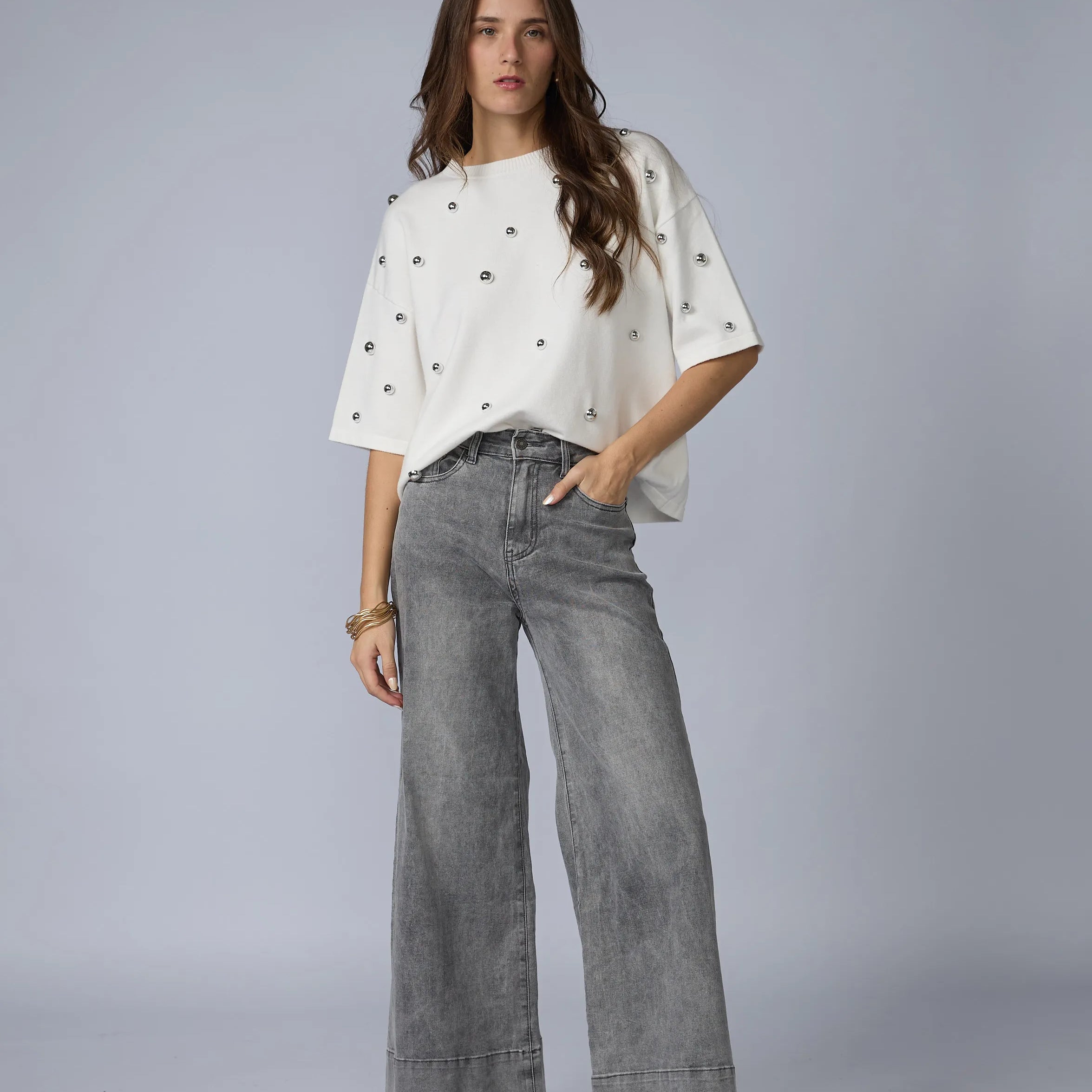 Jean Wide Gris Basta Ancha Desflecada