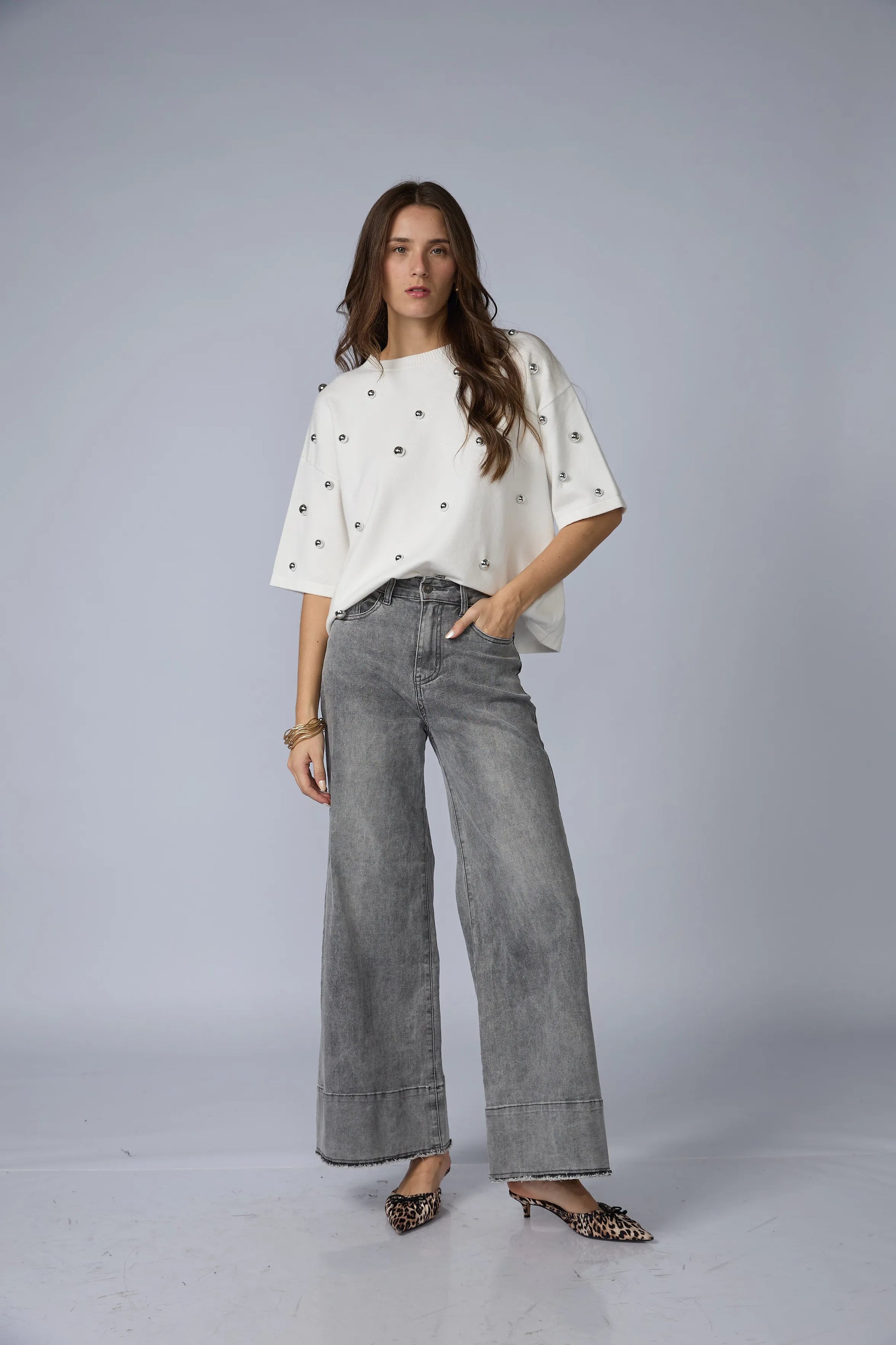 Jean Wide Gris Basta Ancha Desflecada