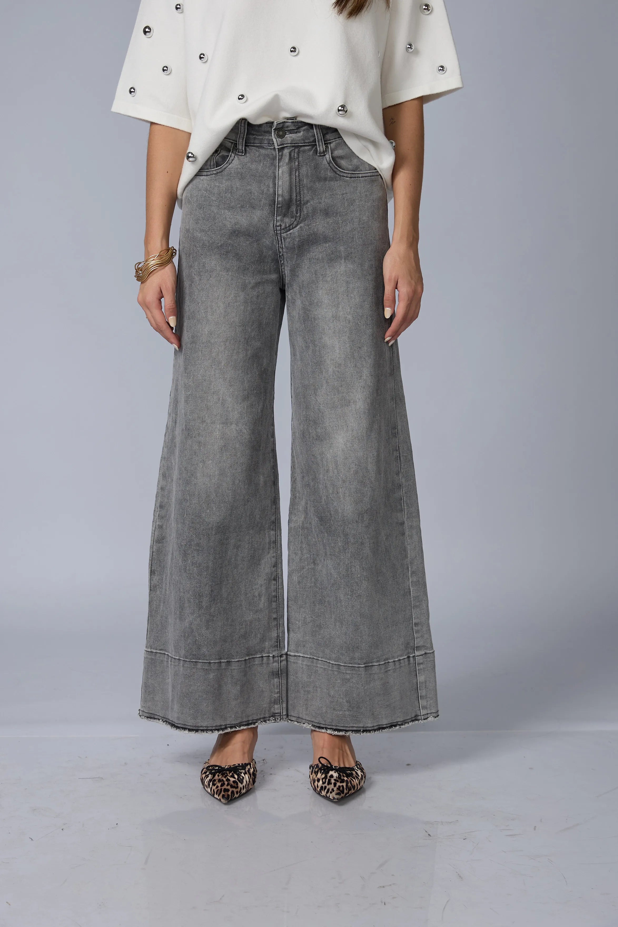 Jean Wide Gris Basta Ancha Desflecada