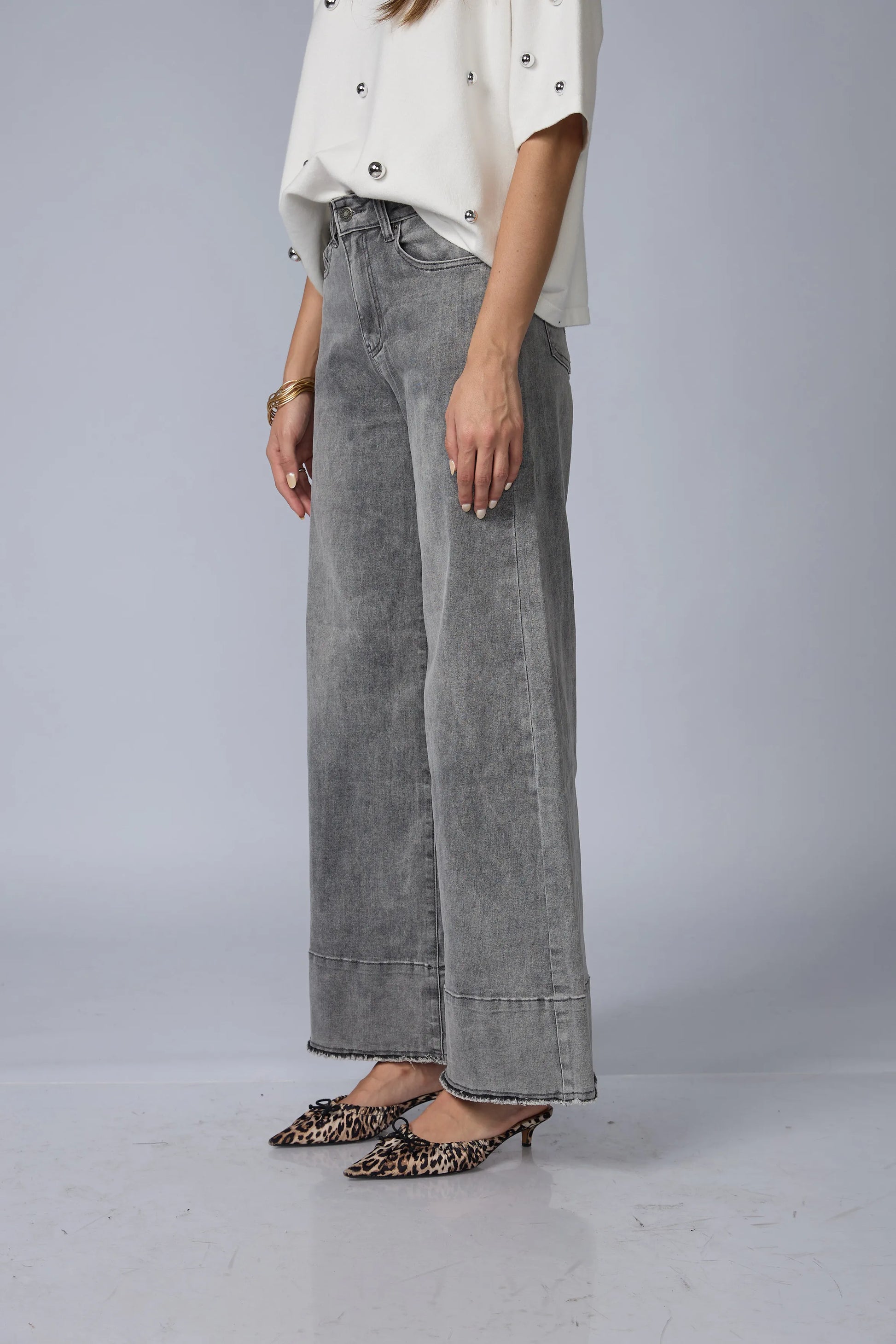 Jean Wide Gris Basta Ancha Desflecada