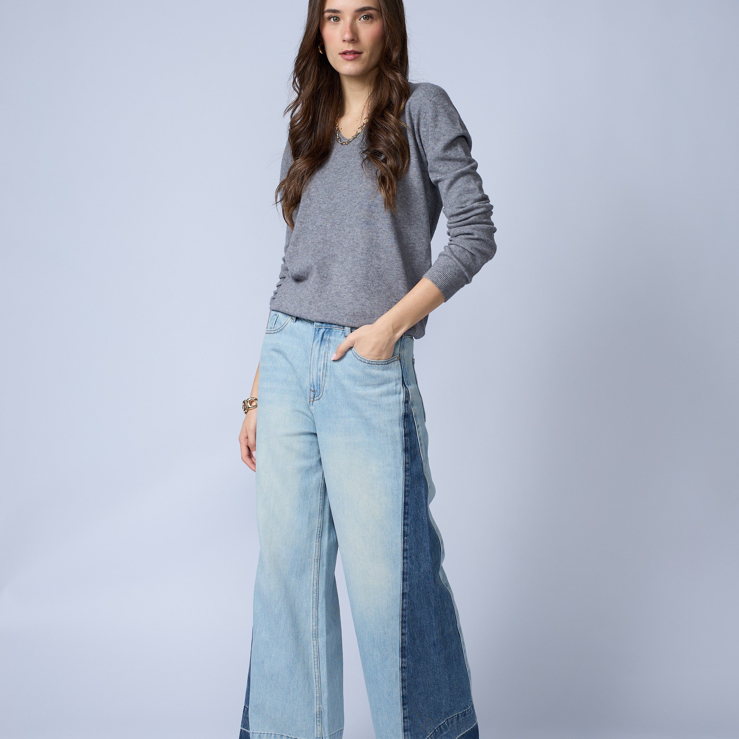 Jean Wide Leg Bicolor