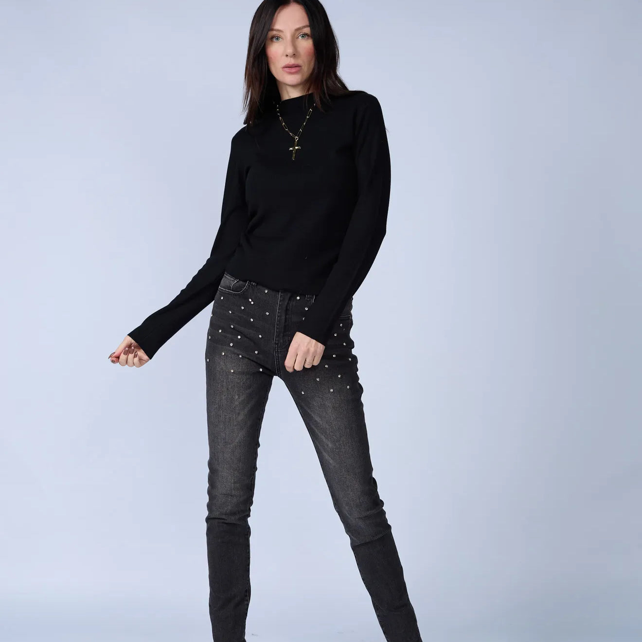 Jean Negro Skinny Tachas